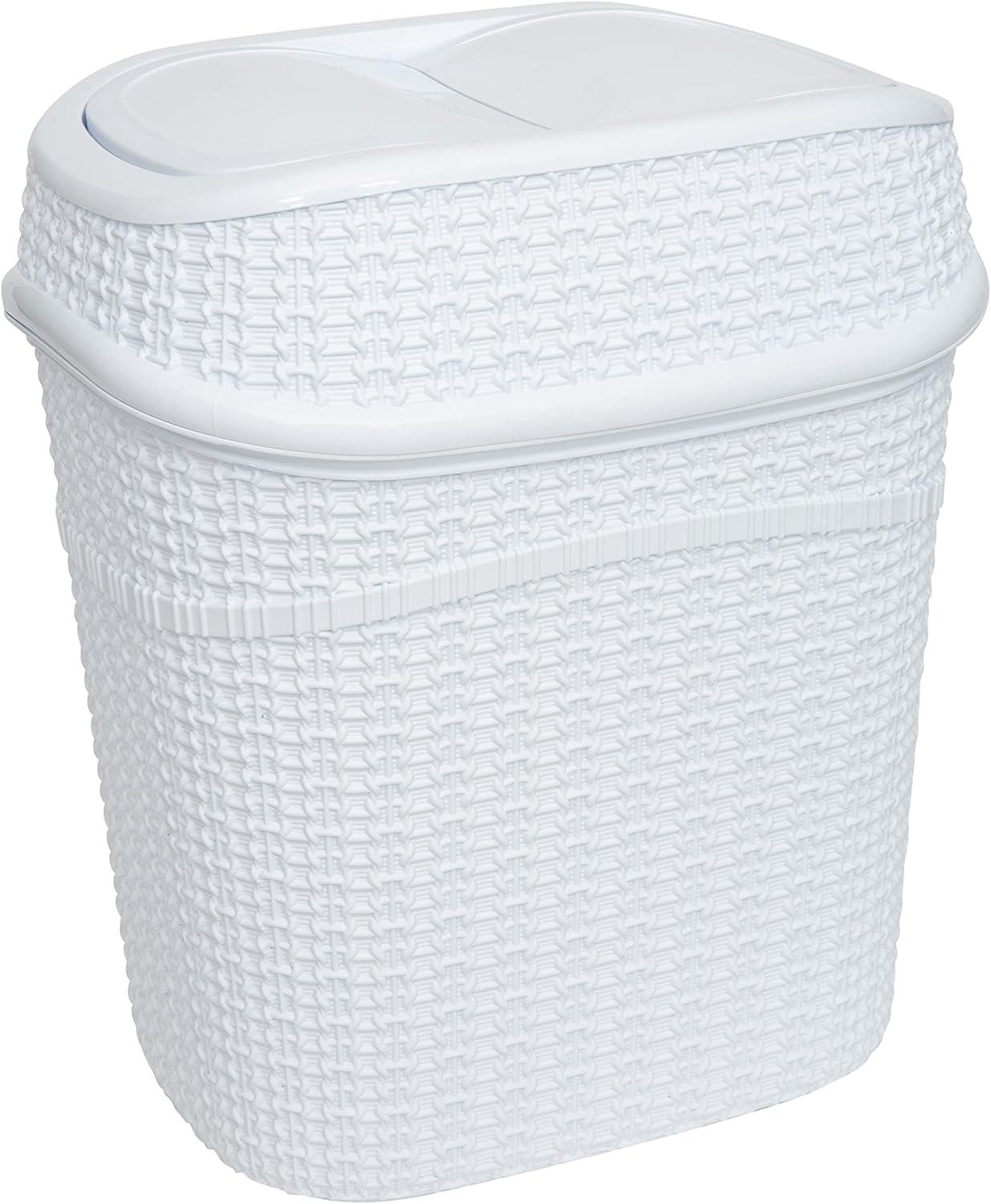 Bath Bliss 2 Pack 9.5 Liter Plastic Sailor Knot Swing Top Waste Bin in White