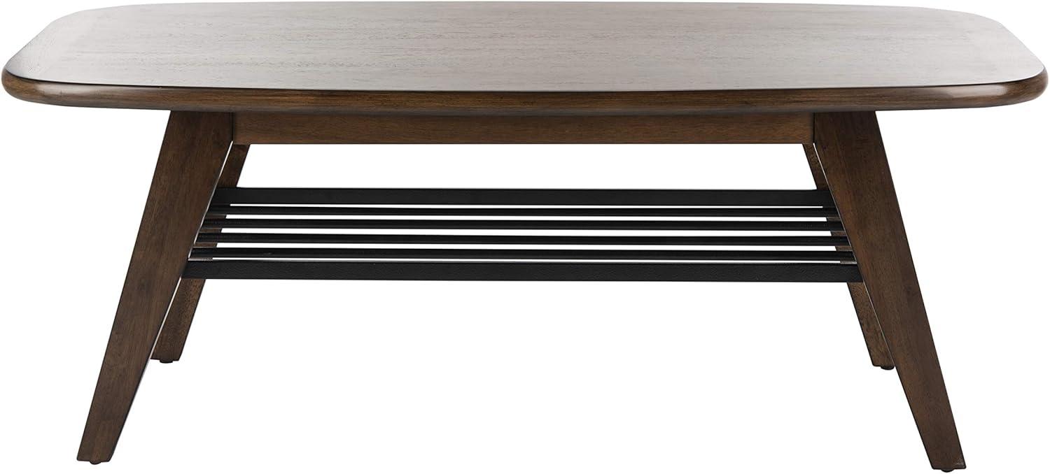 Transitional Dark Walnut Rectangular Coffee Table with Black Metal Storage Rack