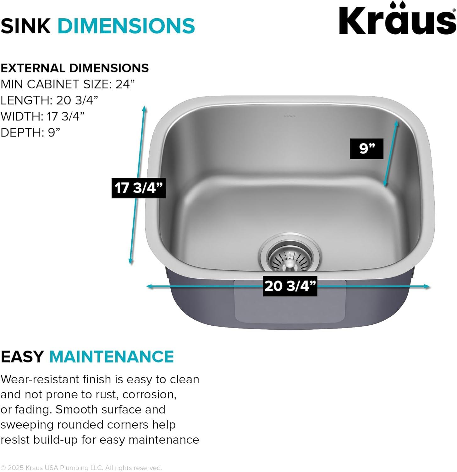 KRAUS Premier Undermount Single Bowl 18-Gauge Stainless Steel Kitchen Sink