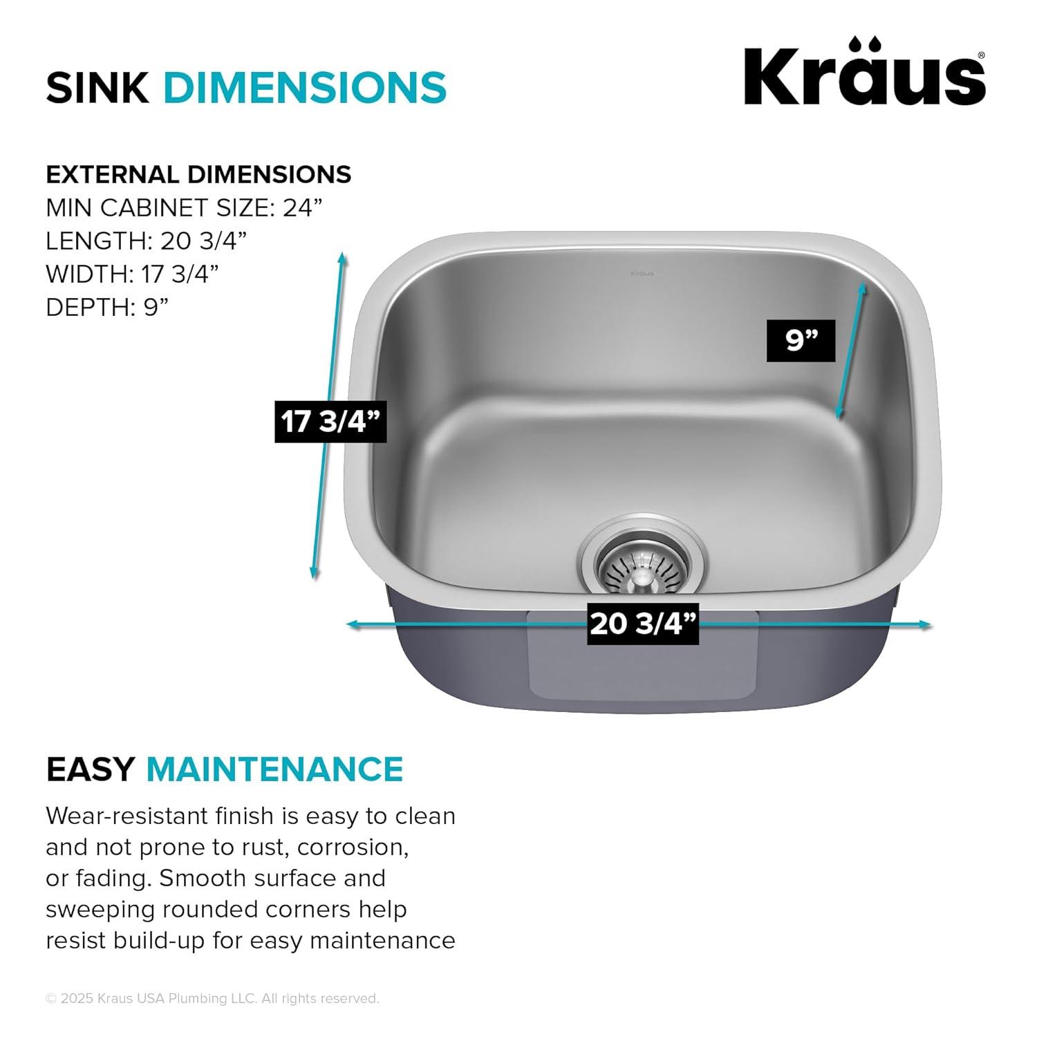 KRAUS Premier Undermount Single Bowl 18-Gauge Stainless Steel Kitchen Sink