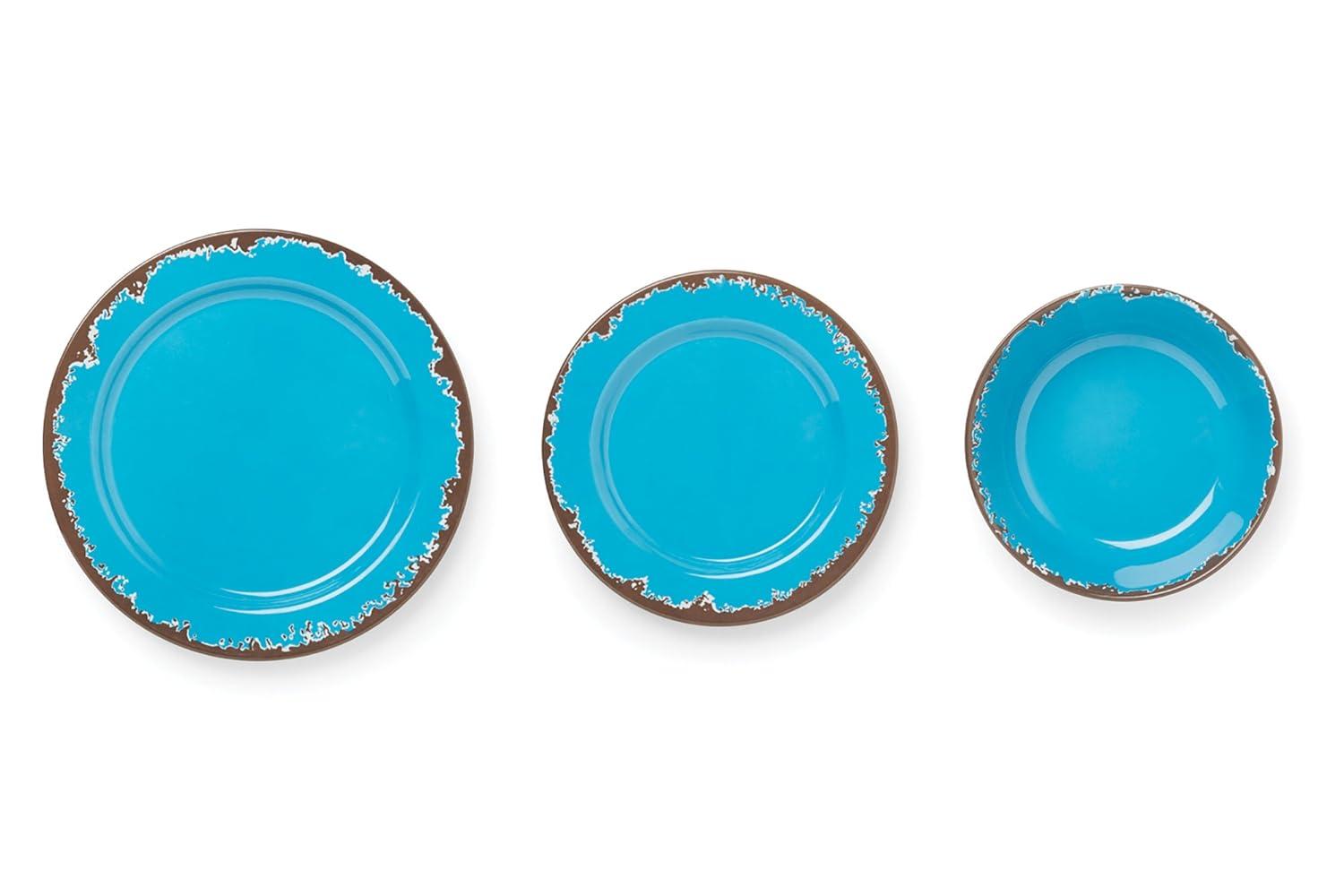 Fox Run Melamine Dinnerware Set, Off White, Dandelion Yellow, Sky Blue and Cornflower Blue, Set of 12