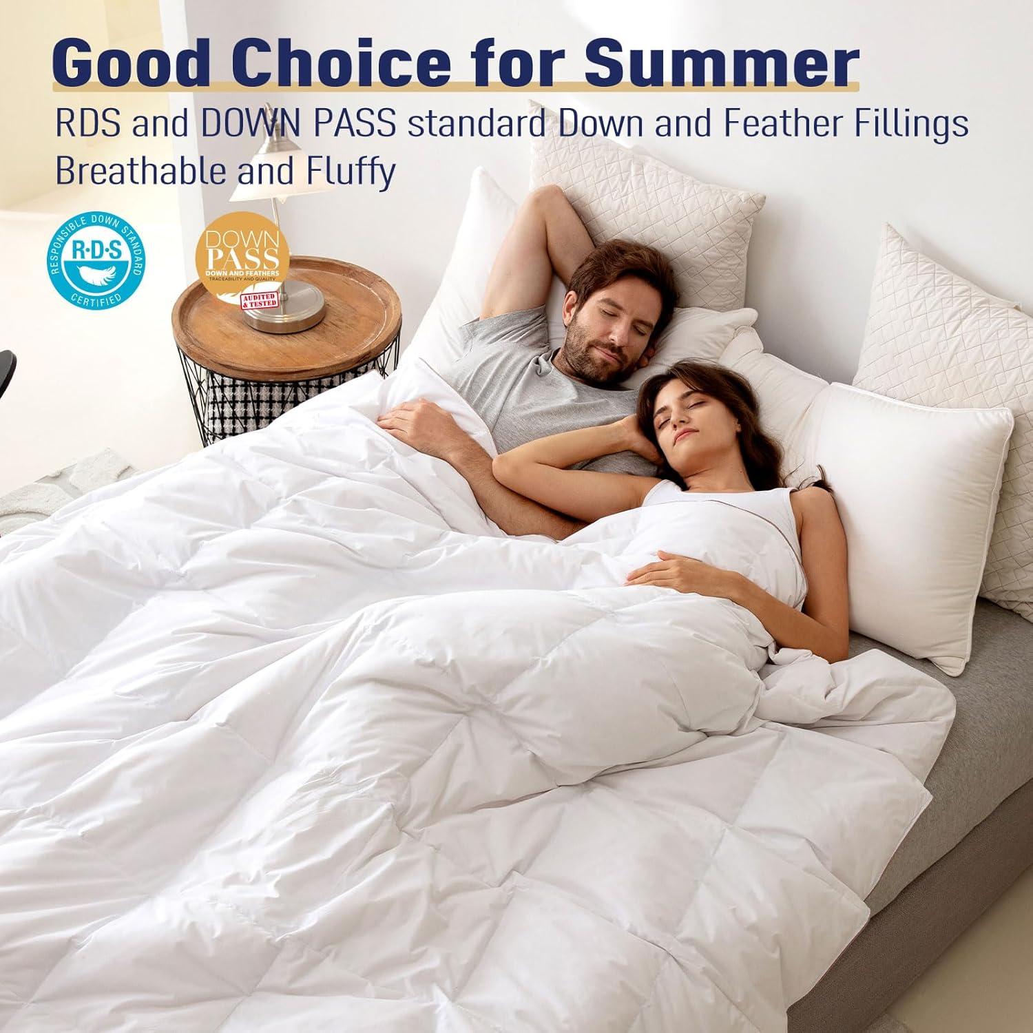 SNOWMAN Extra-Soft Down Blanket Queen, Lightweight Down Comforter with 8 Corner Tabs, Cooling Bed Comforter for Hot Sleepers, 18oz Fill Weight and Noiseless Down Proof Fabric (White, 90"x90")