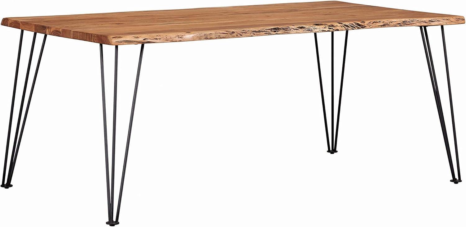 Natural Acacia and Matte Black Rectangular Dining Table