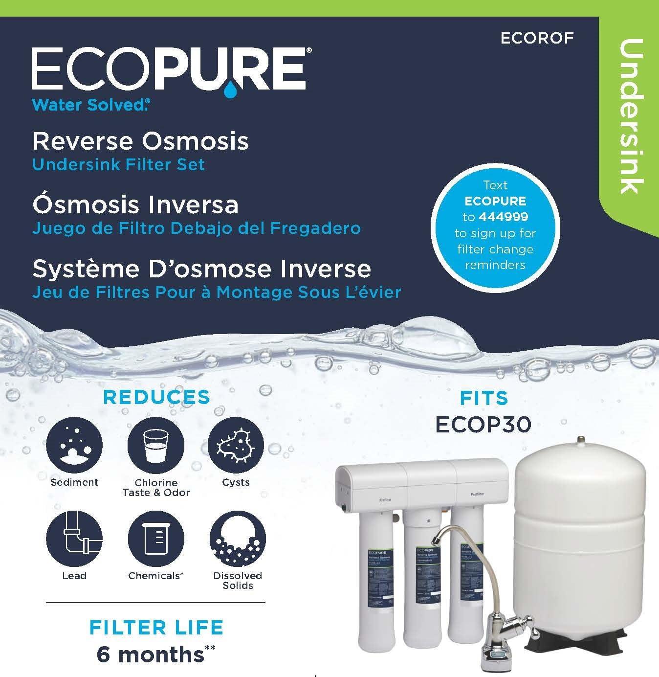 EcoPure ECOROF Reverse Osmosis Under Sink Replacement Water Filter Set