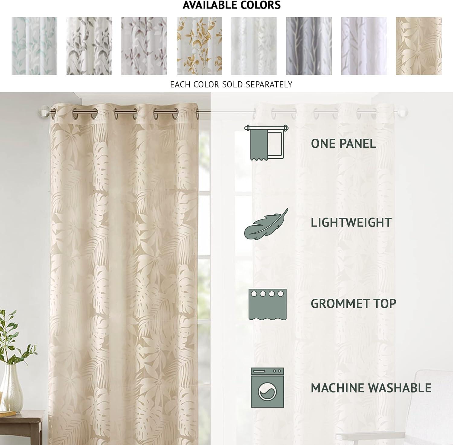 Natural Beige Palm Leaf Sheer Grommet Curtain Panel