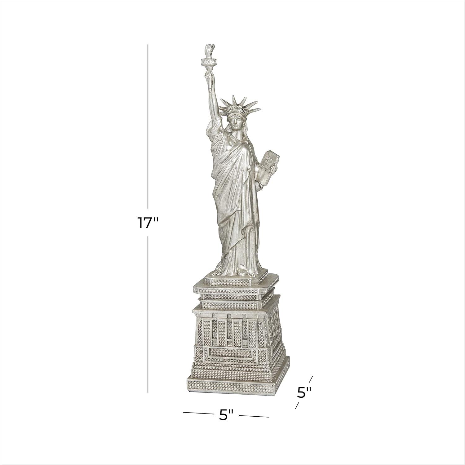 Silver Brushed Ceramic Statue of Liberty Sculpture, 17"