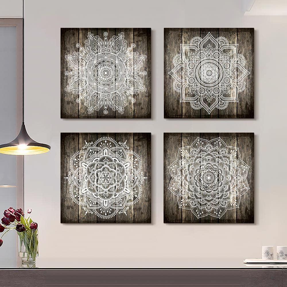 Black and White Abstract Mandala Canvas Wall Art Set