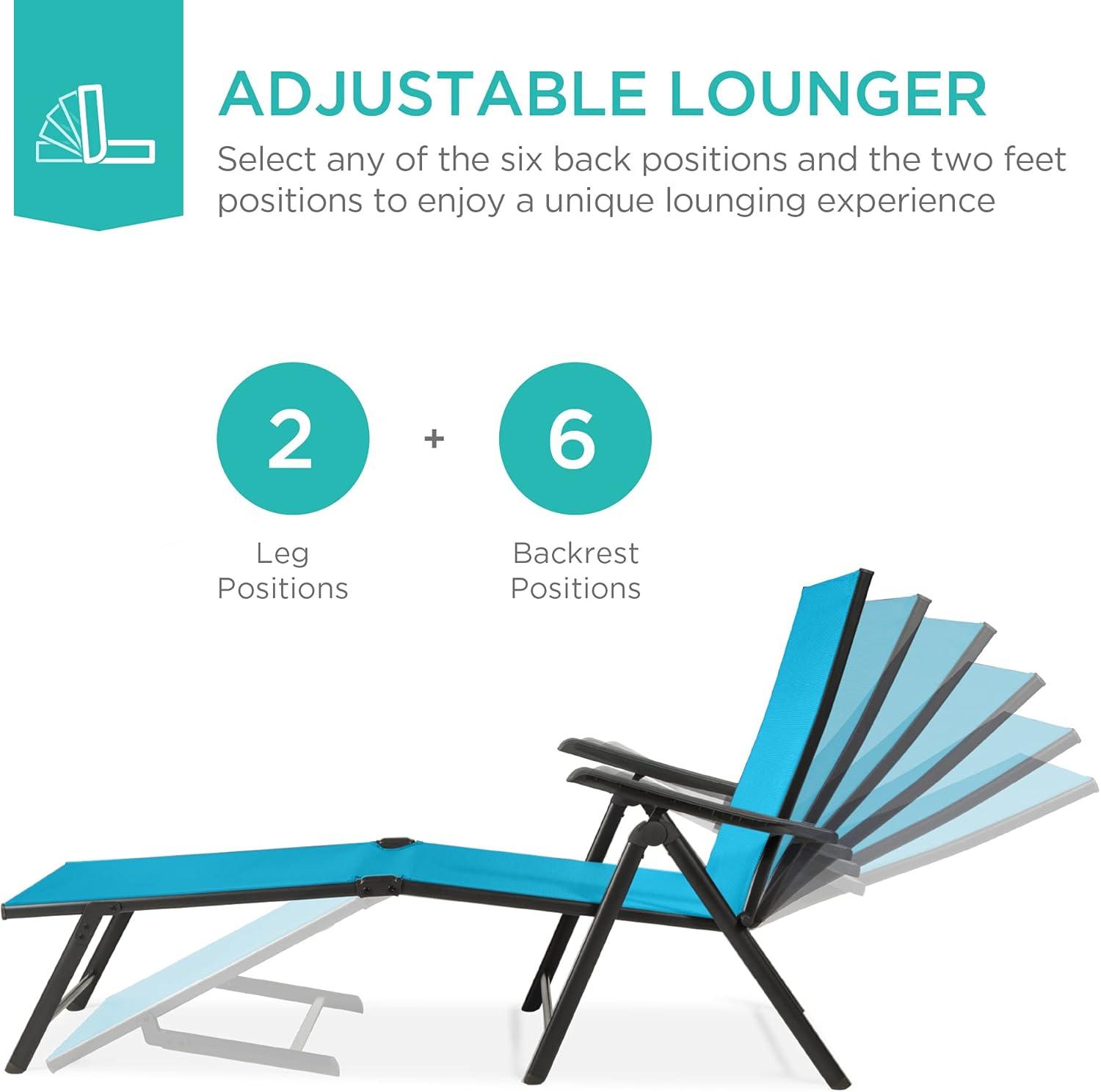 Best Choice Products Set of 2 Outdoor Patio Chaise Lounge Chair Adjustable Folding Pool Lounger w/Steel Frame - Sky Blue