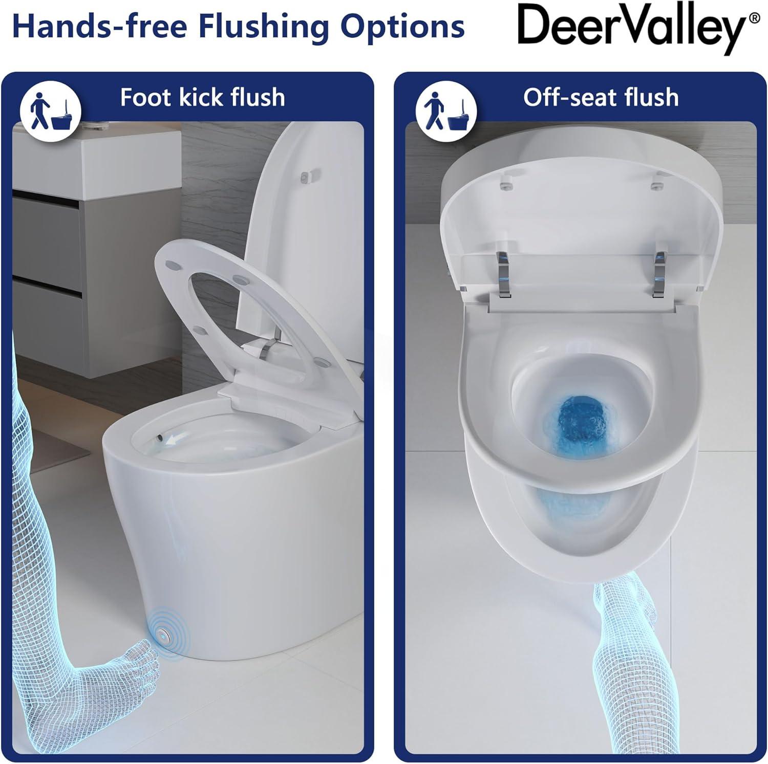 Smart Toilet Elongated 1 Piece 1.28GPFFully Glazed Toilet with Heated Seat & Foot Kick Flush & Night Light