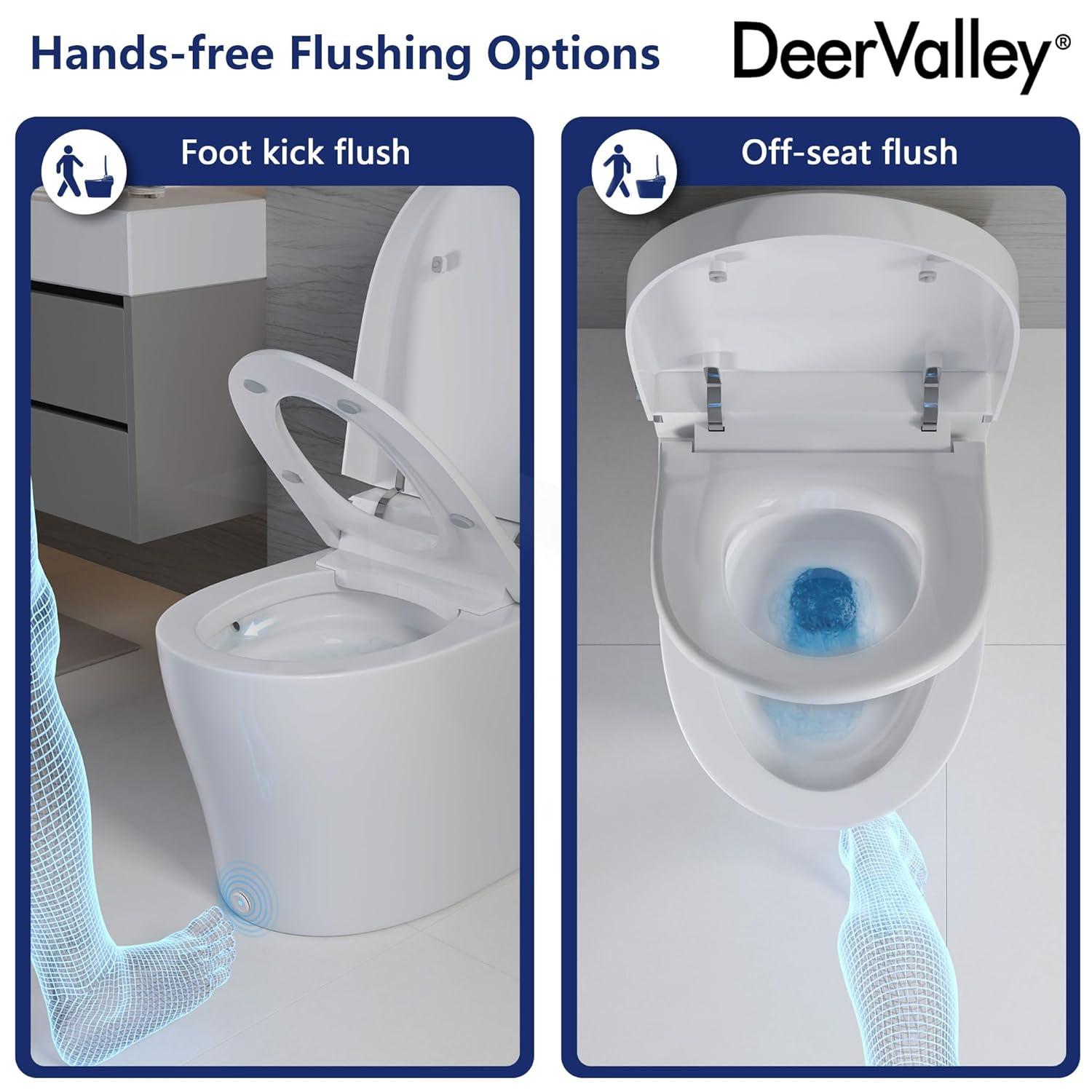 DeerValley Smart Toilet Elongated 1 Piece 1.28GPF  Fully Glazed Toilet with Heated Seat & Foot Kick Flush & Night Light DV-1S0029-V1