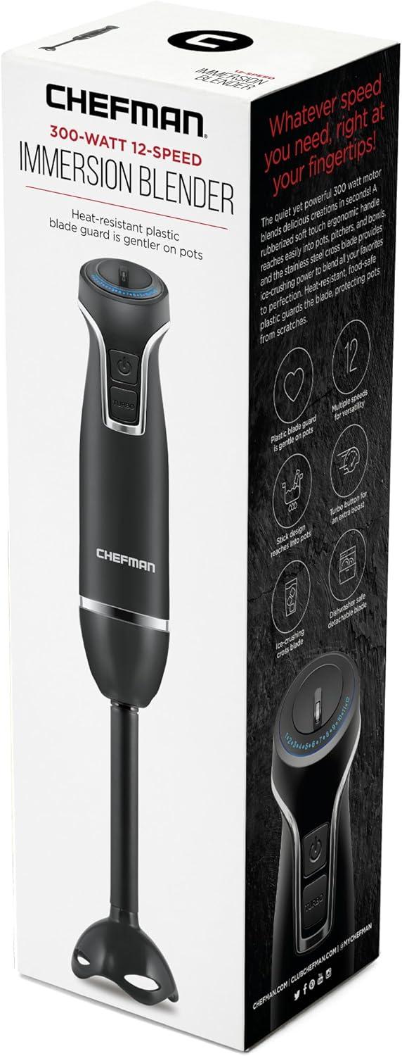 Chefman 12-Speed Black Stainless Steel Immersion Blender