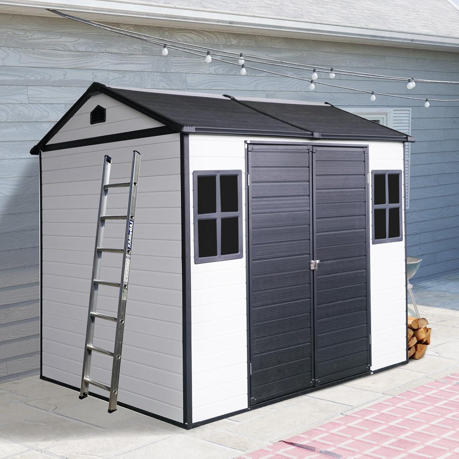 Tryimagine 8 X 6 Ft Resin Outdoor Storage Shed Waterproof Shed With Floor & Two Windows & Lockable Door, Tool Shed For Garden, Patio, Backyard