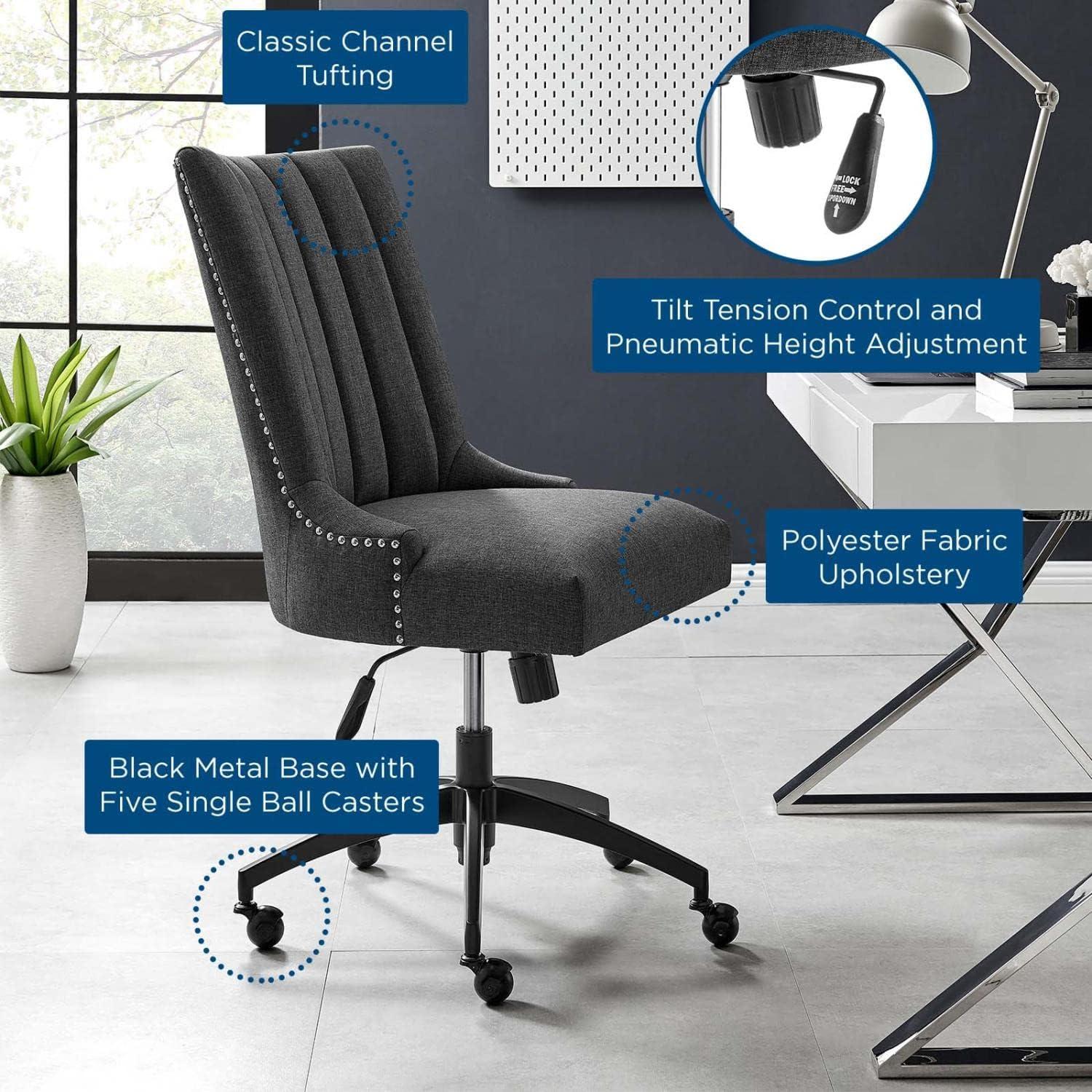 Empower Channel Tufted Fabric Office Chair Black/Gray - Modway: Modern Desk Chair with Casters, Adjustable Height