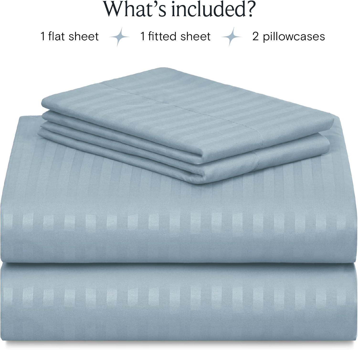 Light Blue Striped Twin XL Bamboo Microfiber Sheet Set