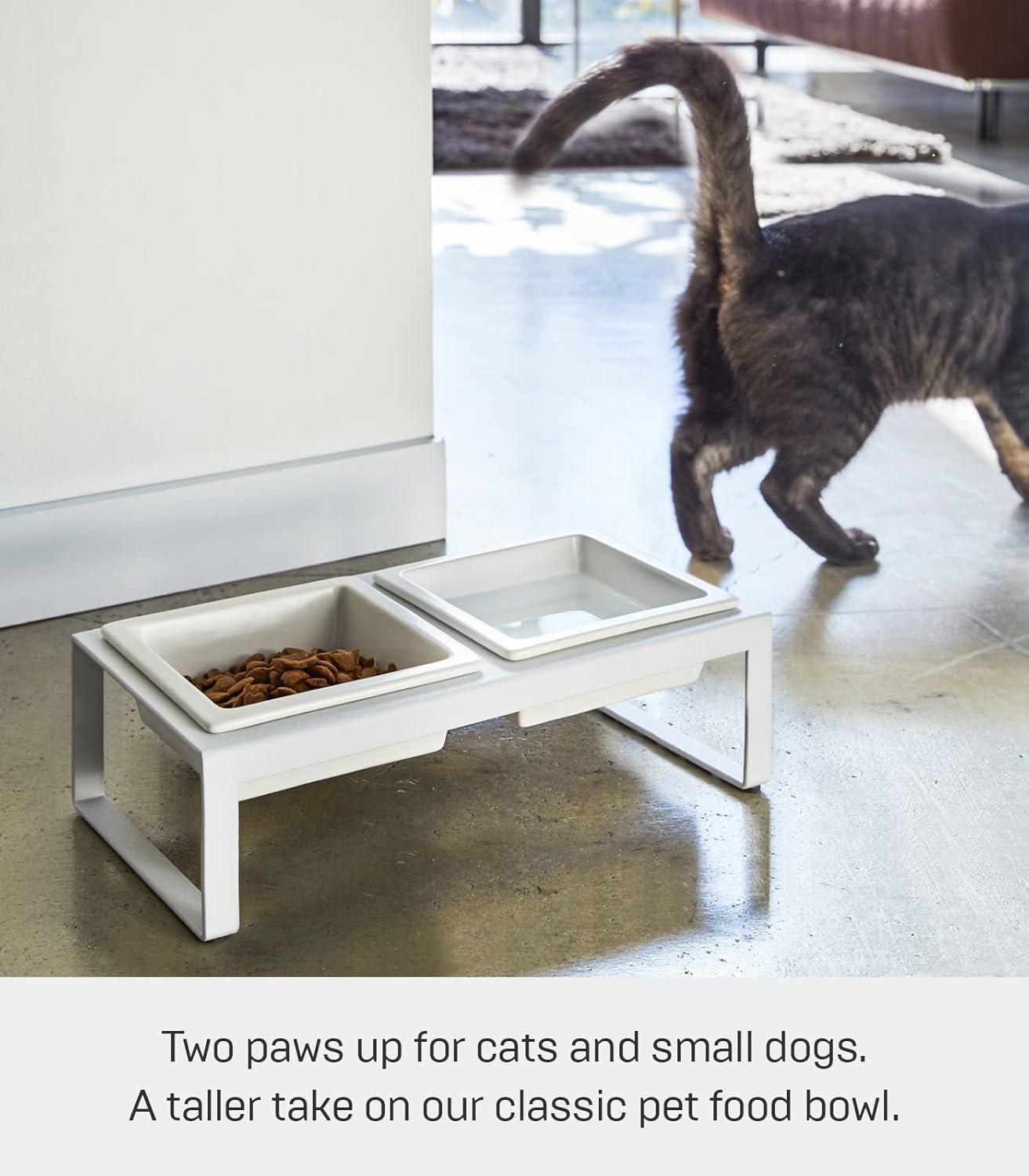 Yamazaki Home Steel And Ceramic Pet Food Stand, 2 Bowls For Food And Water, Tall, 1.25 cups