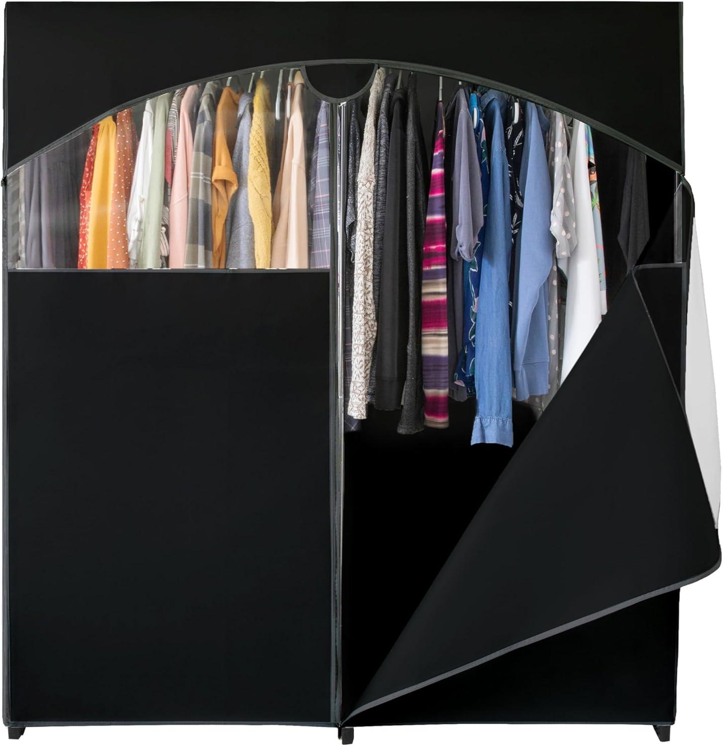 HOLDN’ STORAGE Portable Wardrobe Closet, Large - Premium Heavy Duty Metal Hanging Rod with Black Cover- 50 Lb. Weight Capacity- Super Easy Assembly, No Tools Required