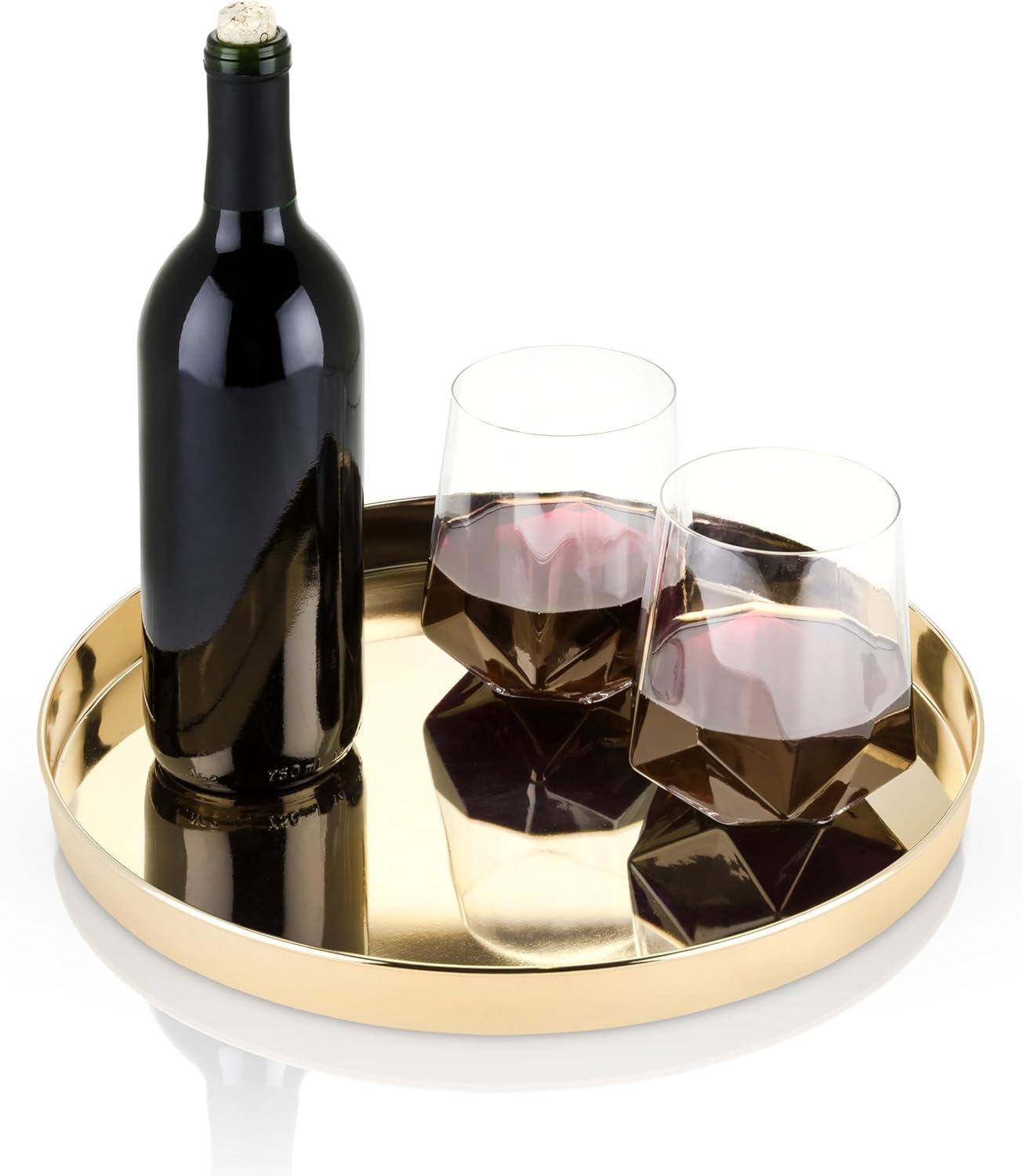 Round Serving Tray in Gold
