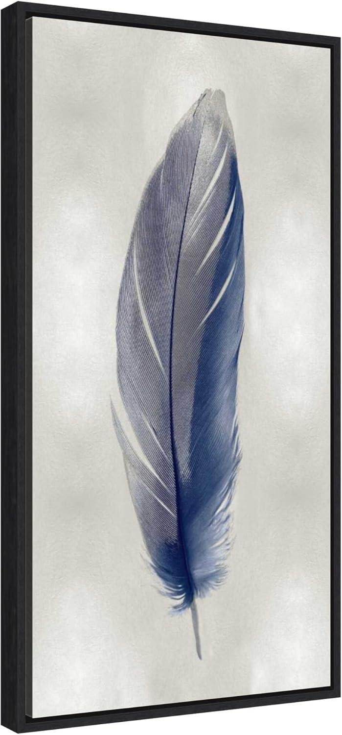 Amanti Art Blue Feather on Silver II by Julia Bosco Canvas Wall Art Print Framed 14-in. x 27-in. in Sylvie Black