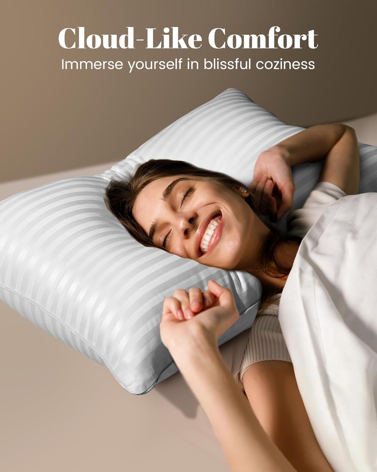 Hotel Collection Bed Pillows For Sleeping, Bed Pillows Queen Size Set Of 2,Gusseted Pillow For Back, Stomach Or Side Sleepers