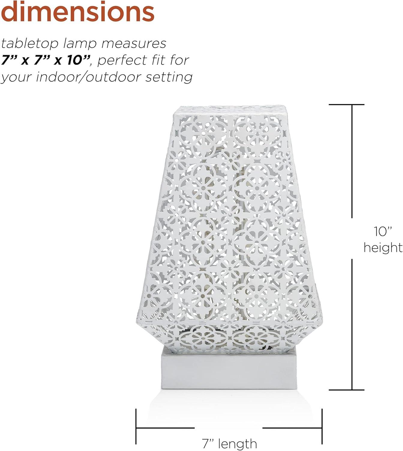 White Cordless LED Outdoor Lantern with Filigree Design