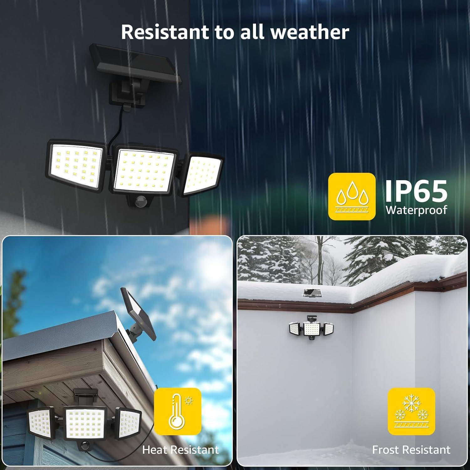 Lepro 2-Packs Solar Flood Lights for Outside, Motion Activated Security Lights, Separate Solar Panel, 3 Adjustable Head 270° Wide Lighting Angle, IP65 Waterproof Wall Lamp for Porch Yard Garage