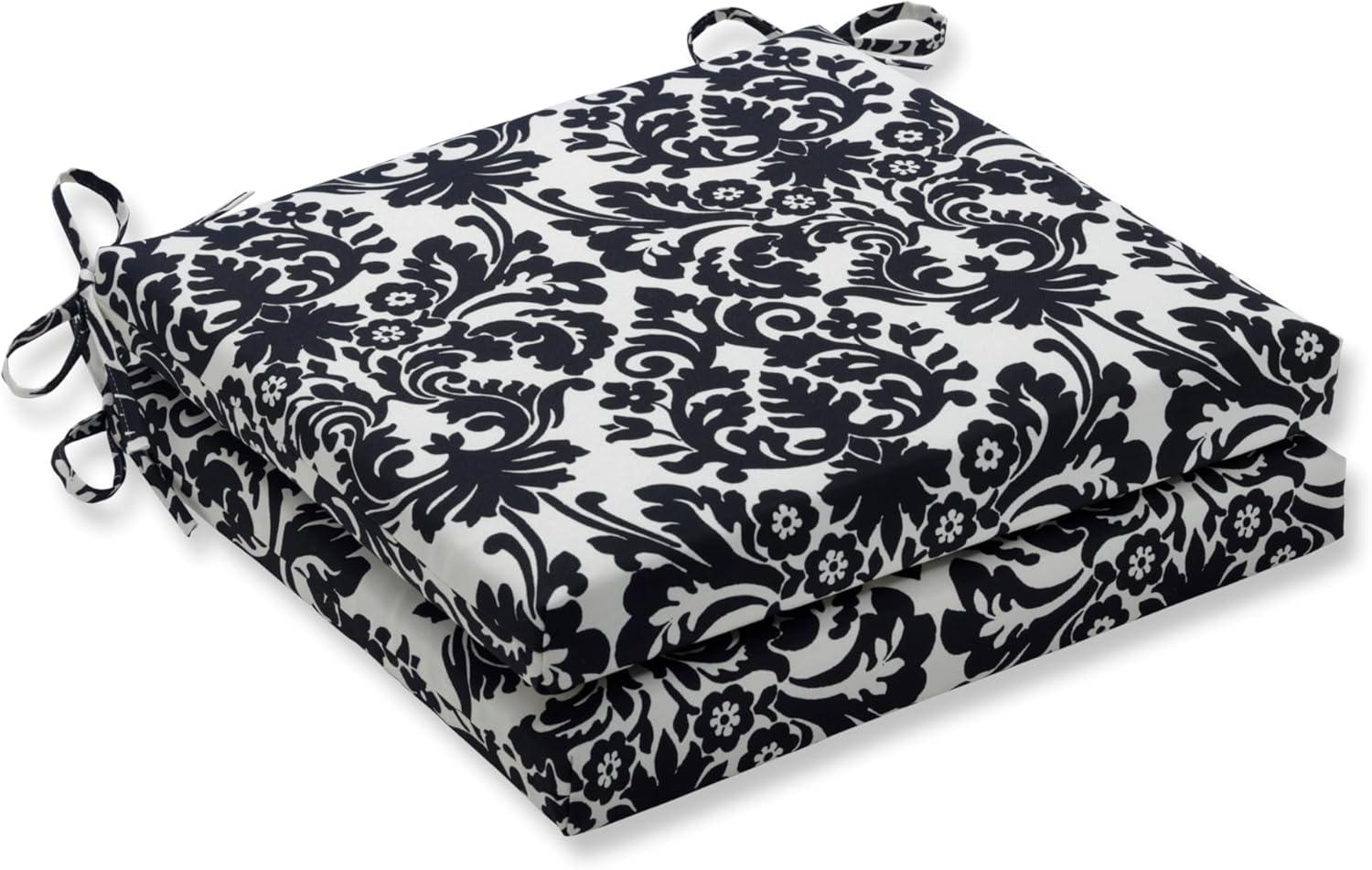 Essence Damask 2pc Outdoor Seat Cushion Set - Black/White Floral - Pillow Perfect