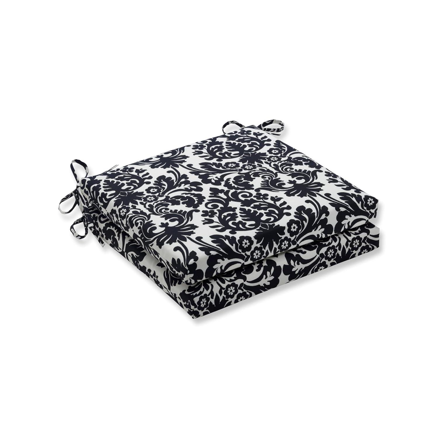 20"x20" Essence Damask 2pc Outdoor Seat Cushion Set - Black/White Floral - Pillow Perfect: Fade-Resistant, Zippered