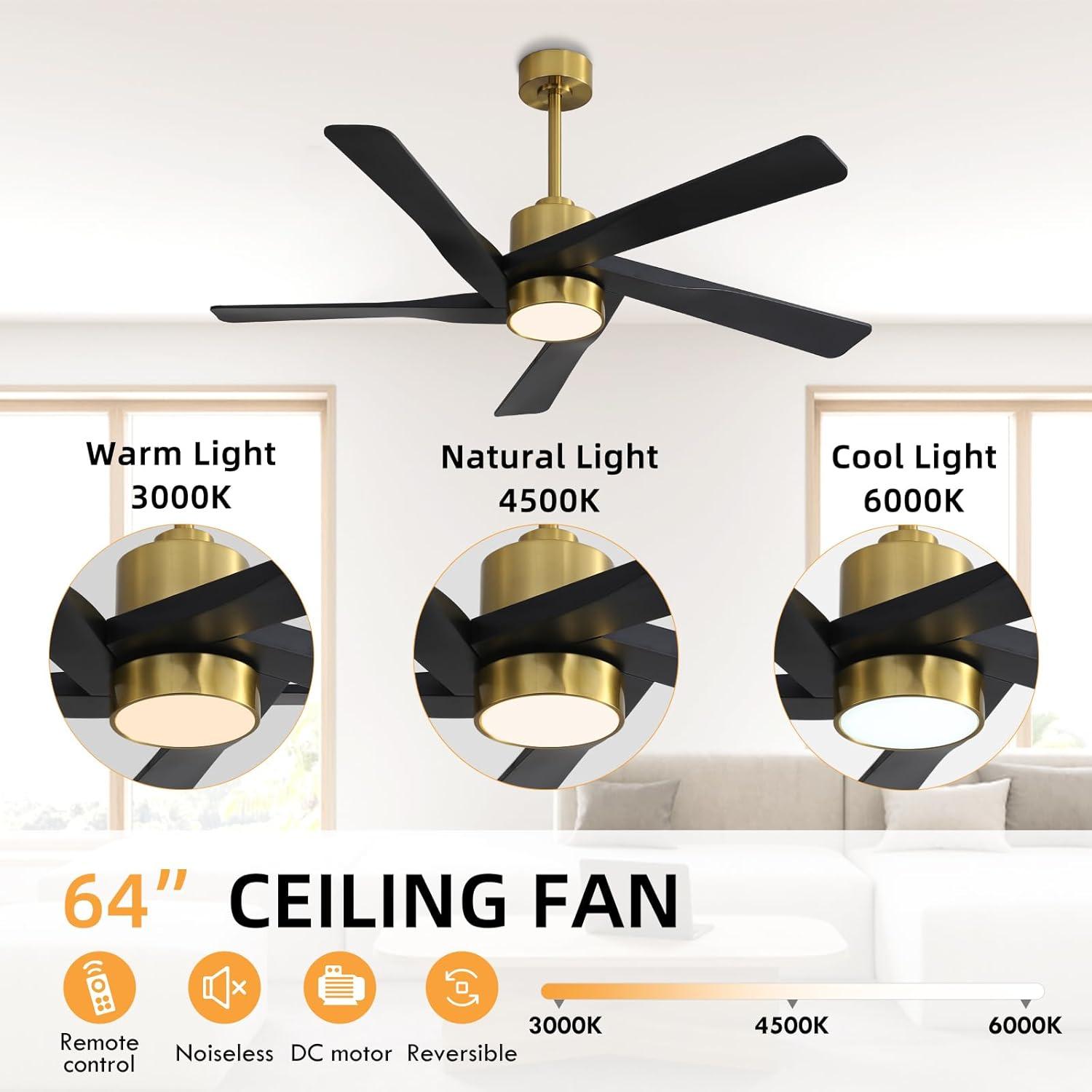 5 - ABS Blades Indoor Ceiling Fan with Light and Remote