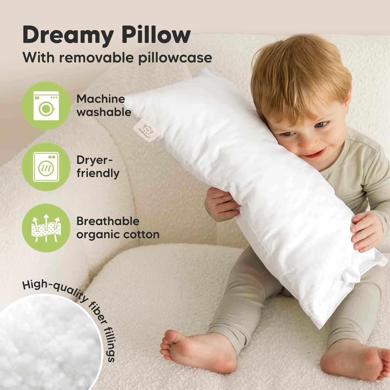 Soft White Ergonomic Toddler Pillow with Pillowcase