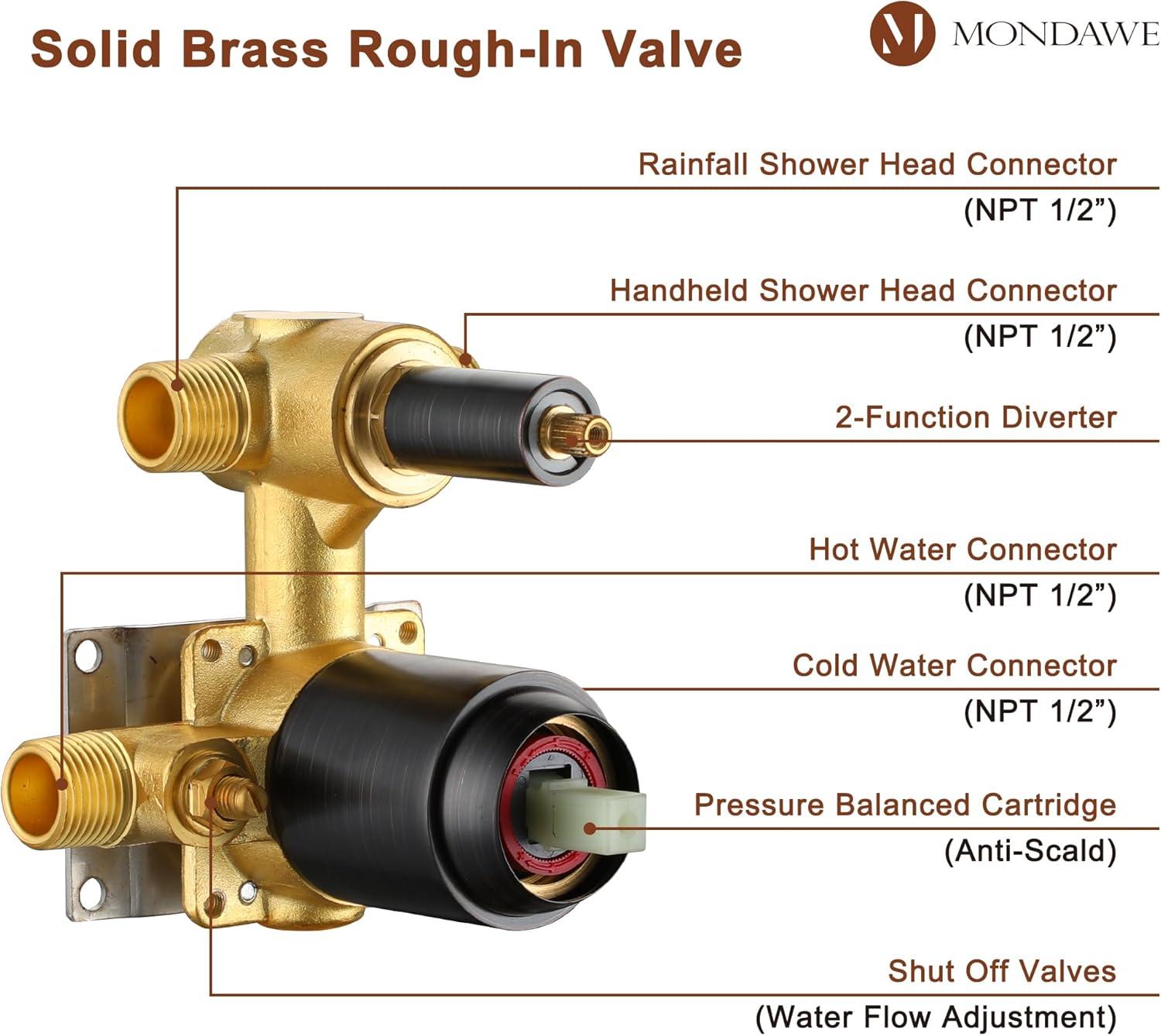 mondawe Calliope Wall Mounted 2-Function Retro Pressure-Balanced Shower System with 3 Setting Handheld MD-A3815-ORB