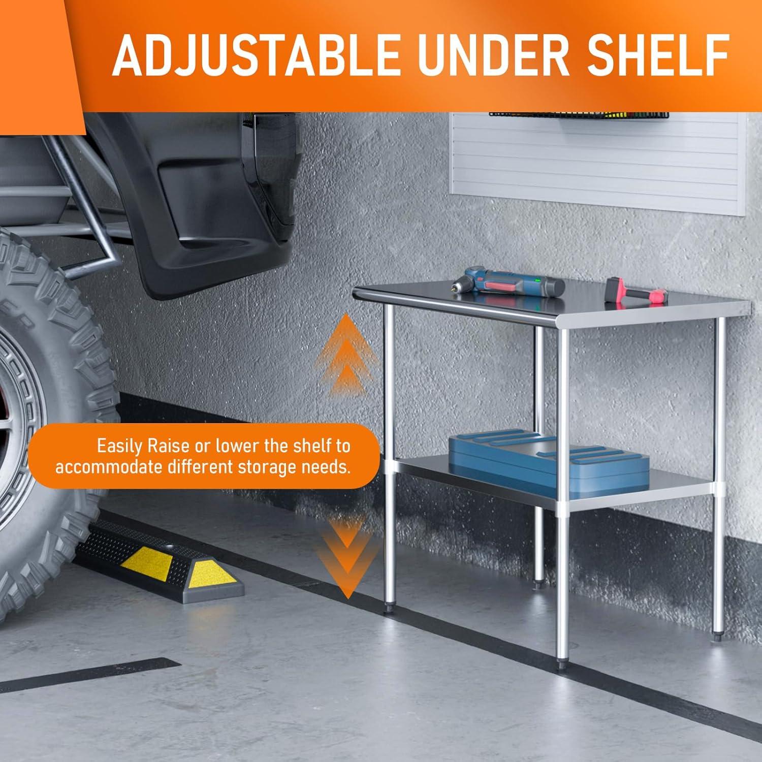 ROVSUN 36'' x 24'' Stainless Steel Table for Prep & Work, Metal Table with Undershelf for Kitchen Restaurant, Home