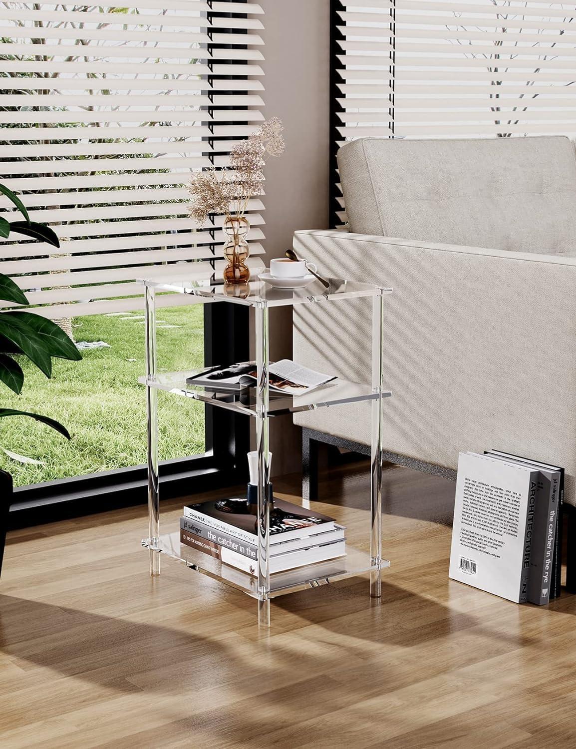 Clear Acrylic 3-Tier Rectangular Side Table