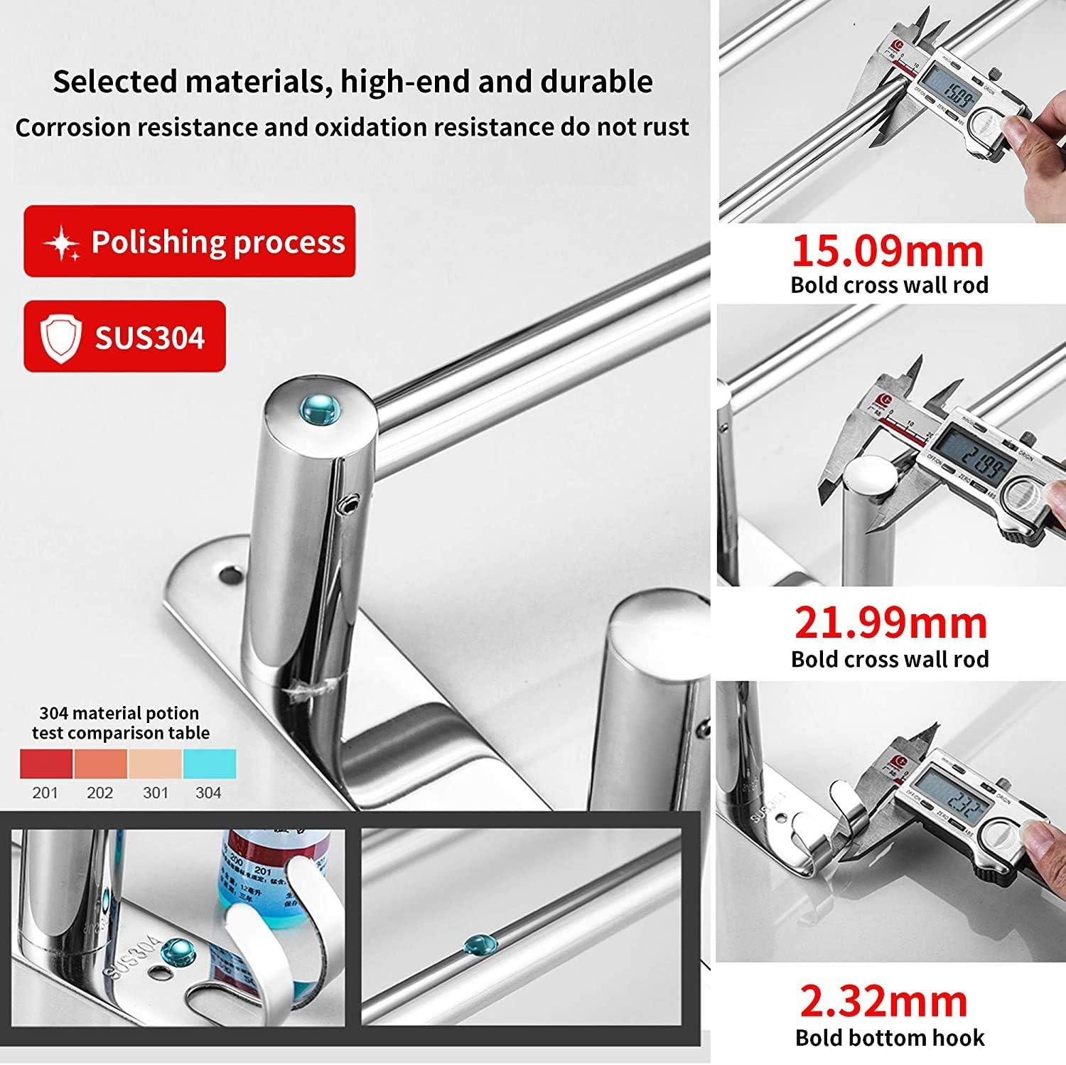 Towel Bars Hanger Freely Retractable 20-30 Inche Stainless Steel 304 Bath Rack Strong 3M Adhesive Bathroom Wall Free mounting Hole-Installing washroom Kitchen Space Saving 3 Bars