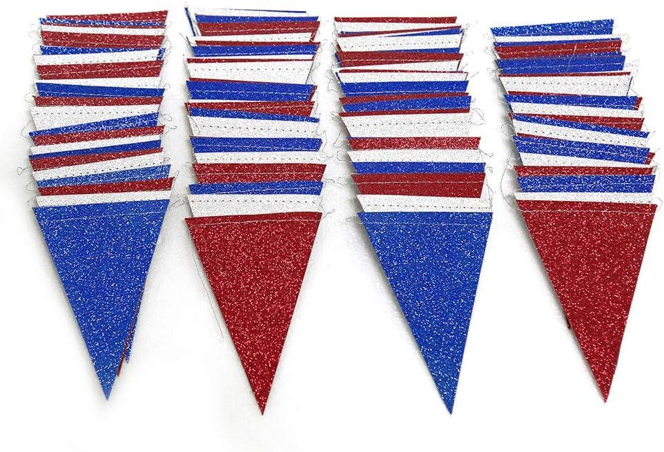 Red Blue Silver/White National Day Patriotic Triangle Flag Banner Fourth/4th of July USA American Independence Day Celebration Party Garland Hanging Decoration for Birthday/Baby Shower