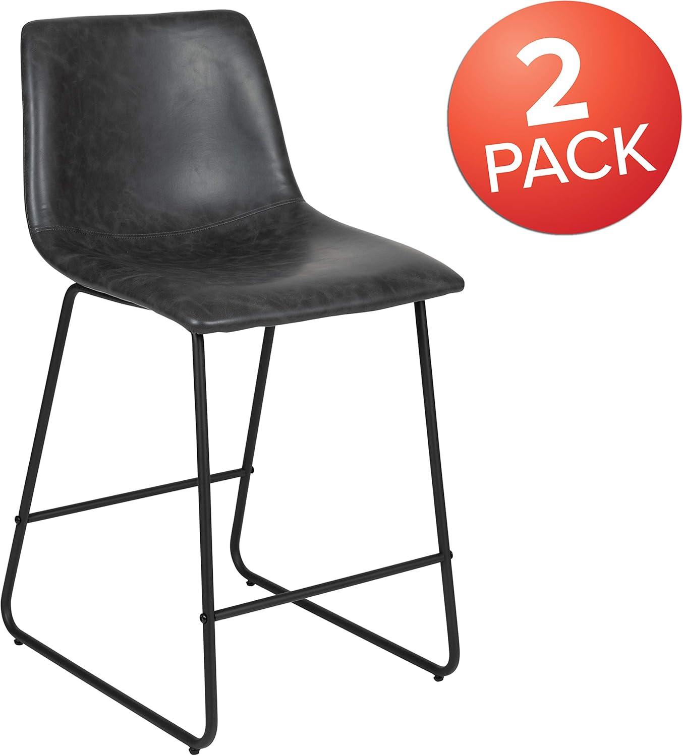 Adjustable Gray LeatherSoft 24" Counter Height Barstools, Set of 2