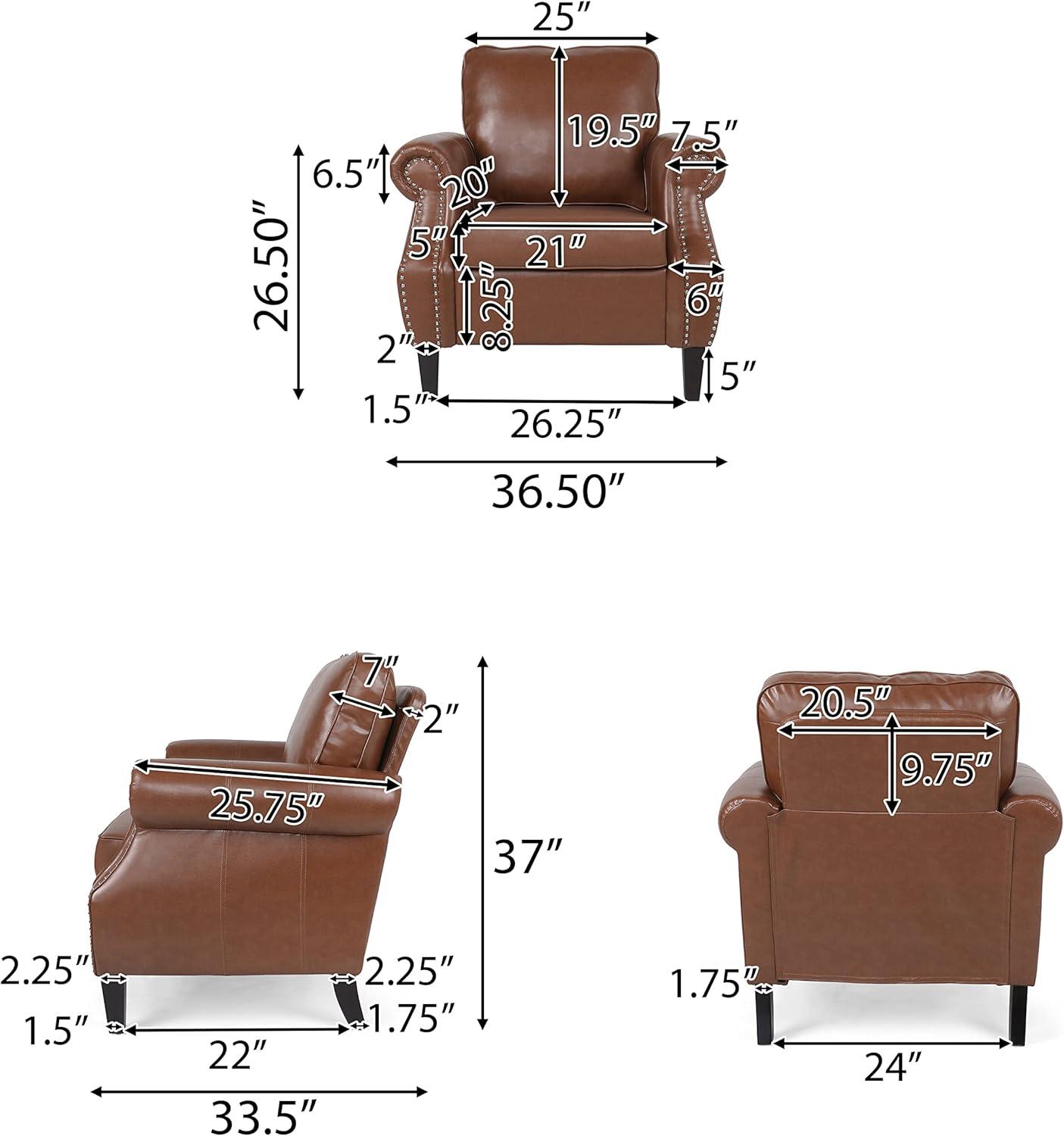 Christopher Knight Home Dowd Faux Leather Club Chair with Nailhead Trim Cognac Brown