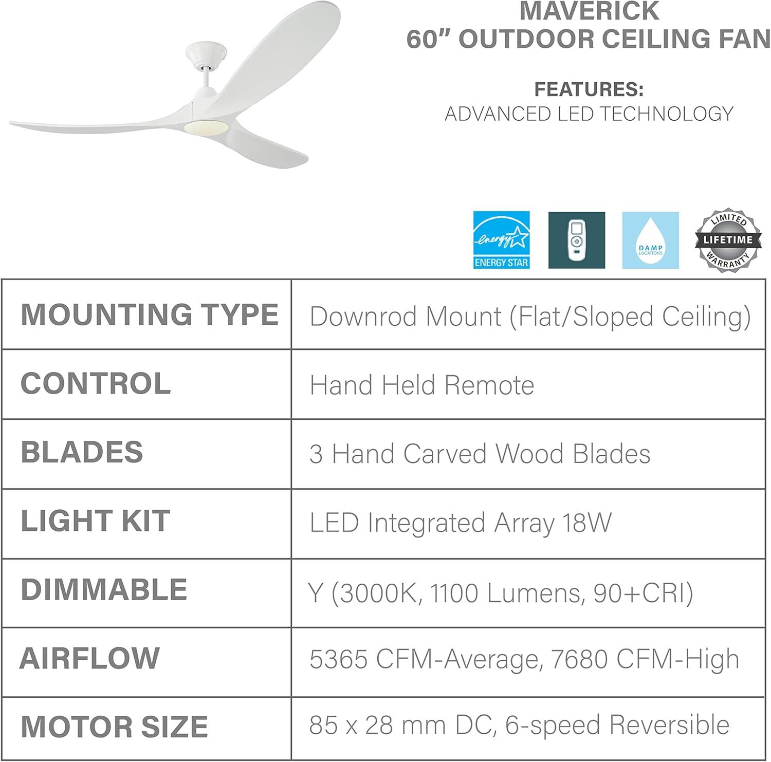 Matte White 60" Ceiling Fan with LED Light and Remote