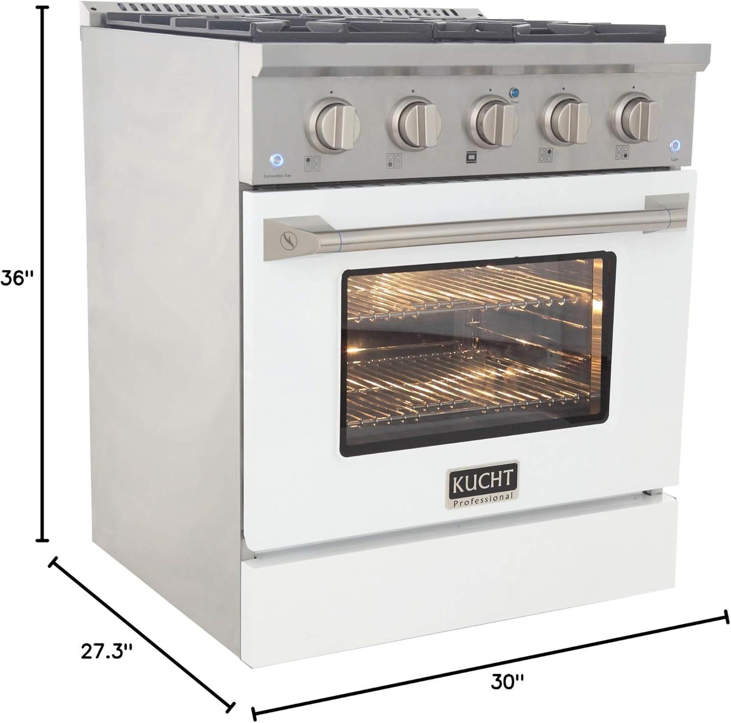Kucht Professional 30" Modern Stainless Steel Natural Gas Range in White/Silver