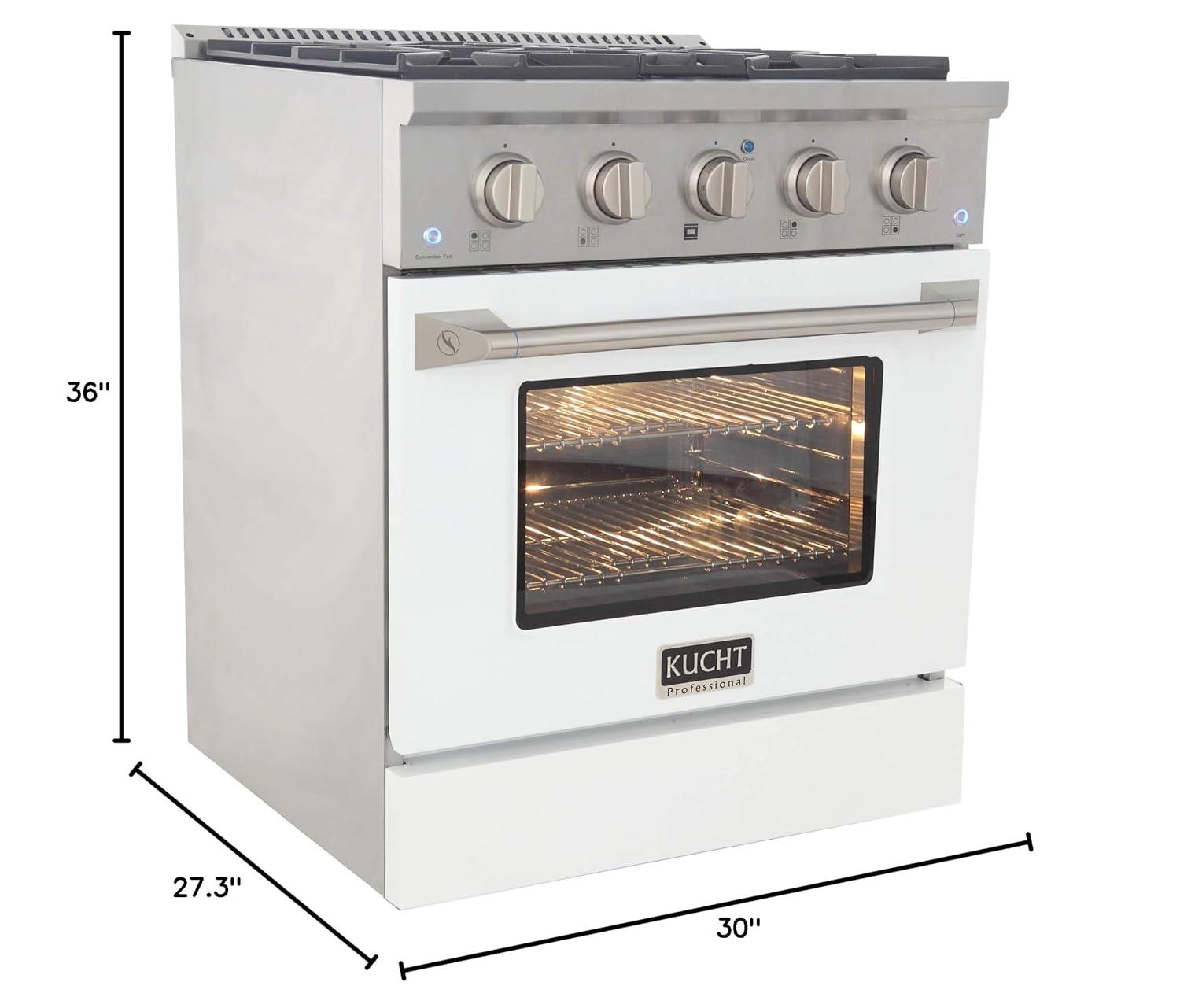 Kucht Professional 30" Modern Stainless Steel Natural Gas Range in White/Silver