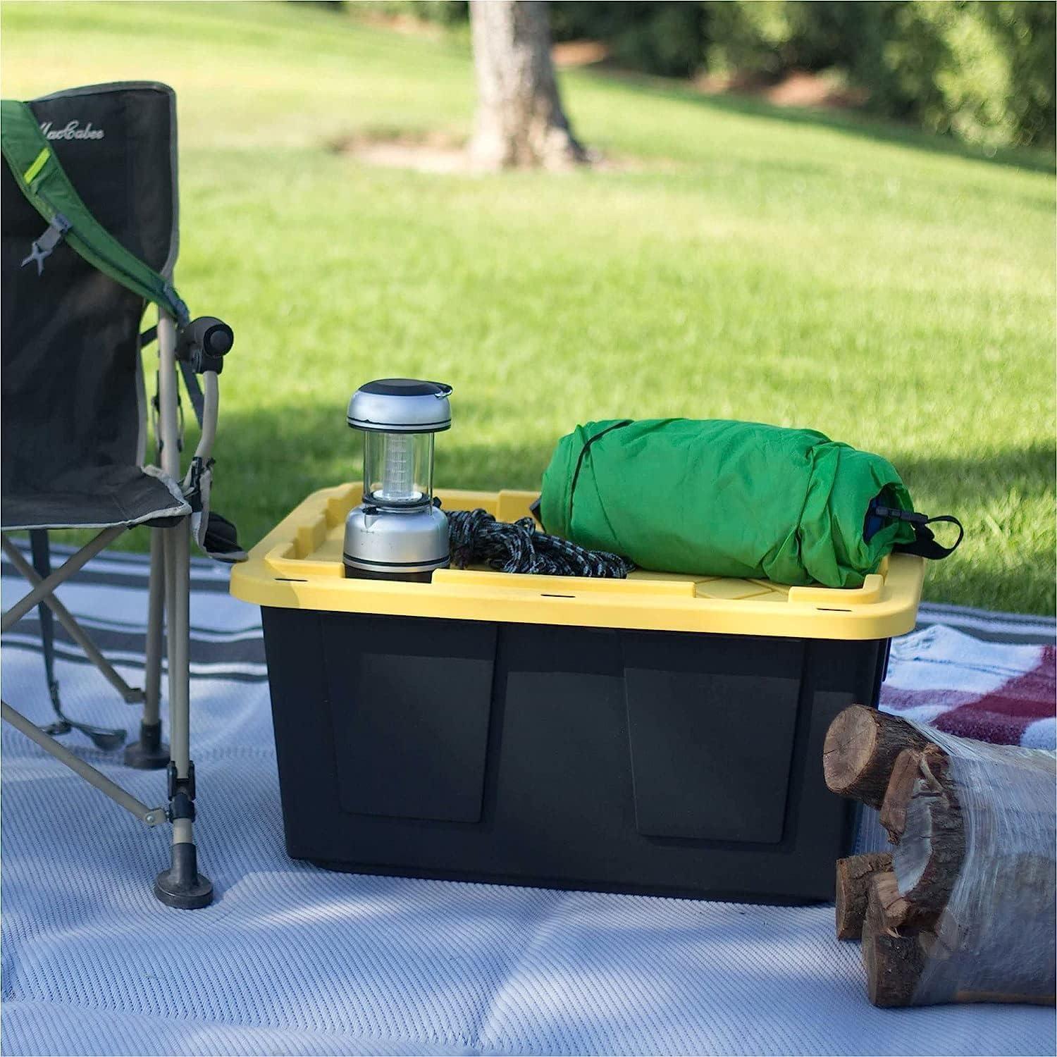 27-Gallon Black and Yellow Stackable Storage Tote with Lid