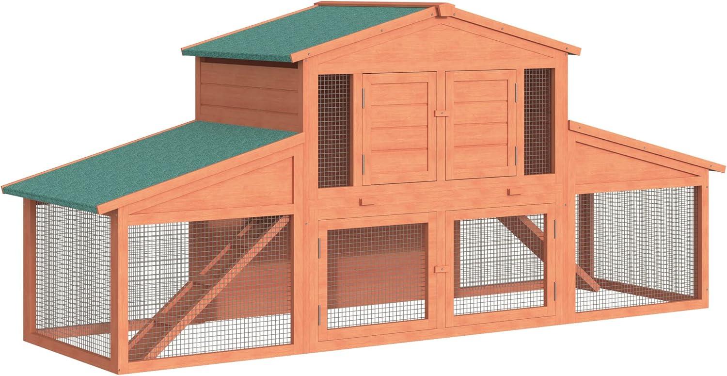 Large Brown Wooden Rabbit Hutch with Double Ramps and Weatherproof Roof