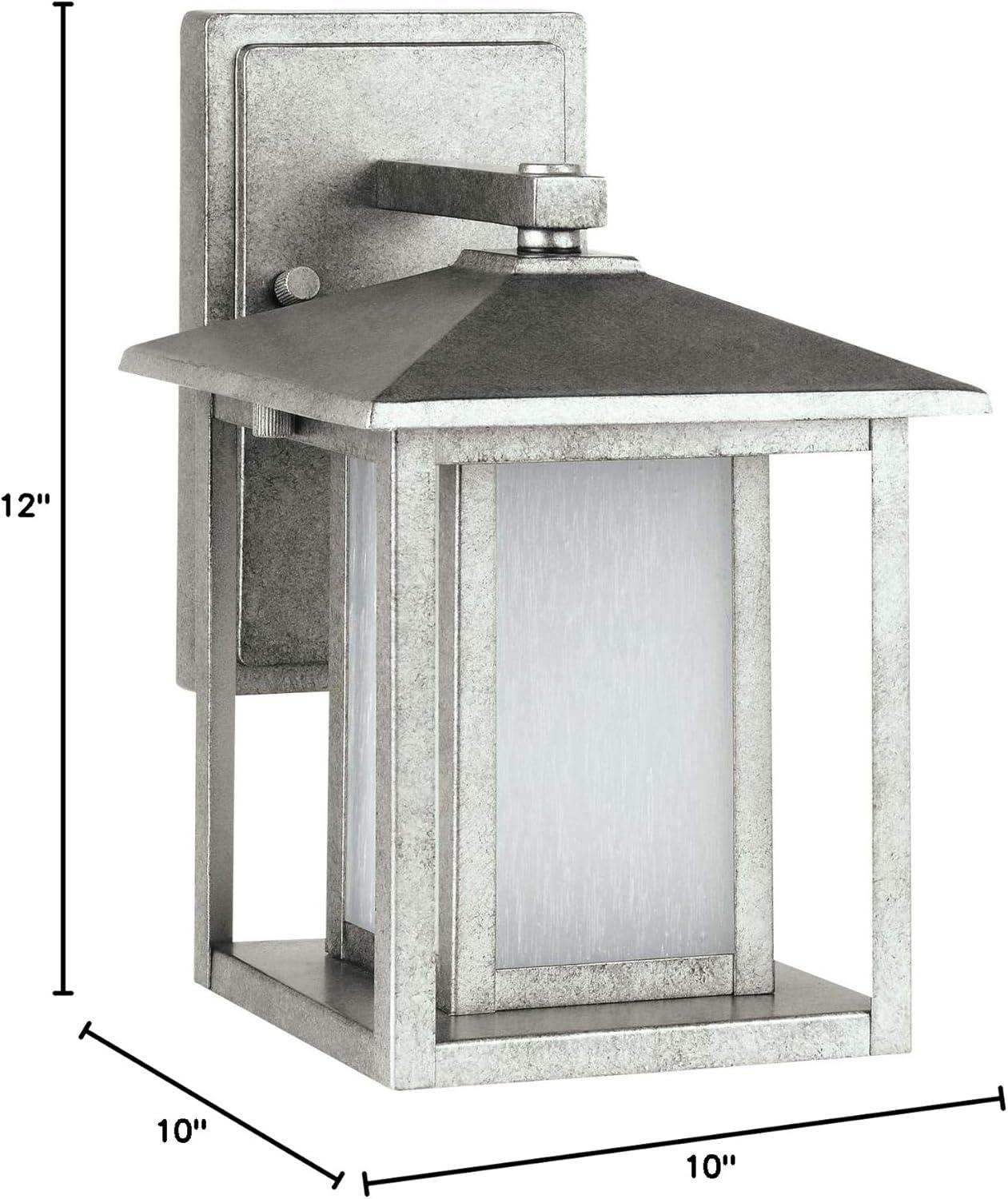 Weathered Pewter Outdoor LED Wall Lantern with Etched Glass