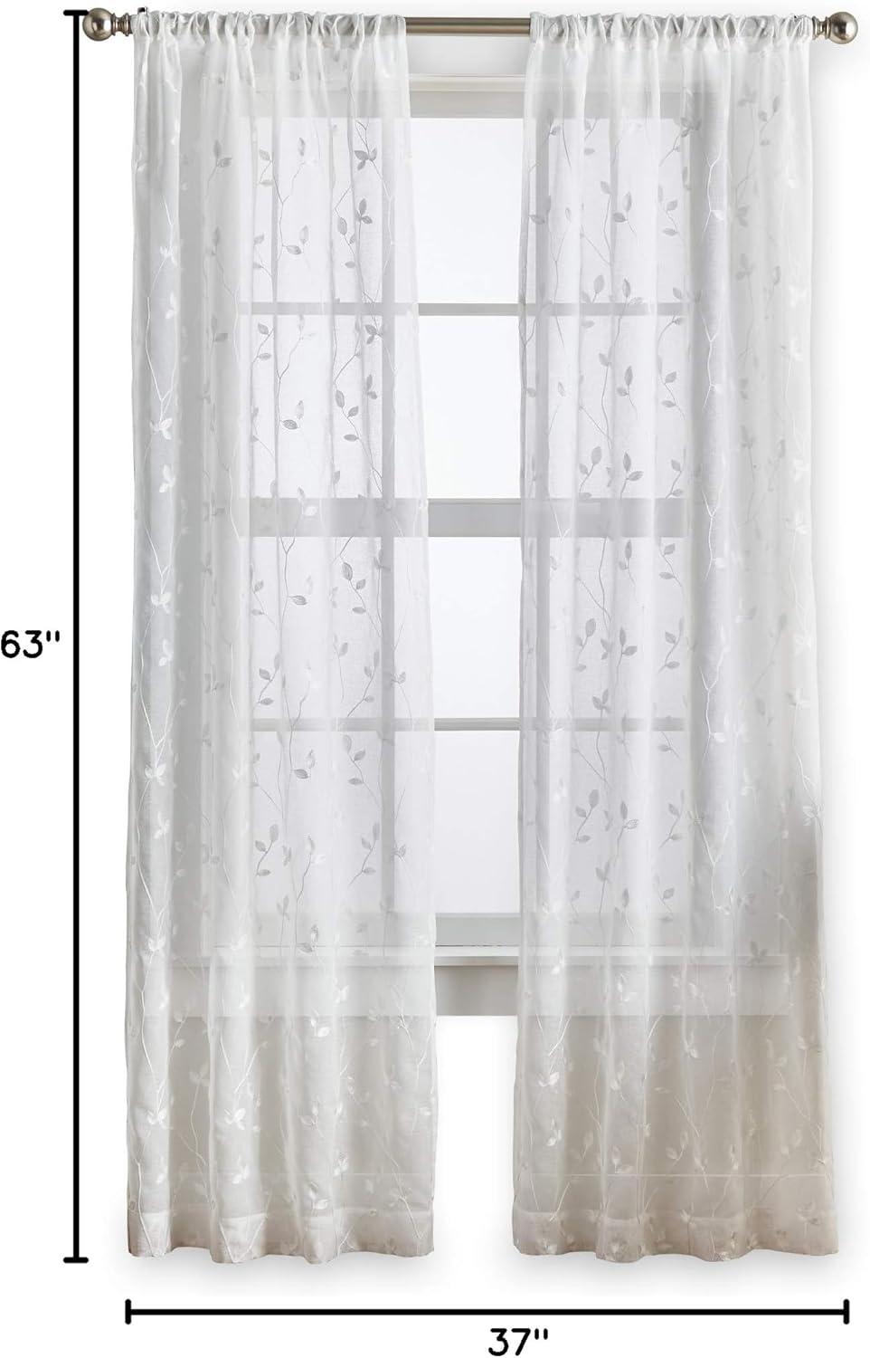 Botanical Embroidery Polyester Sheer Curtain Pair