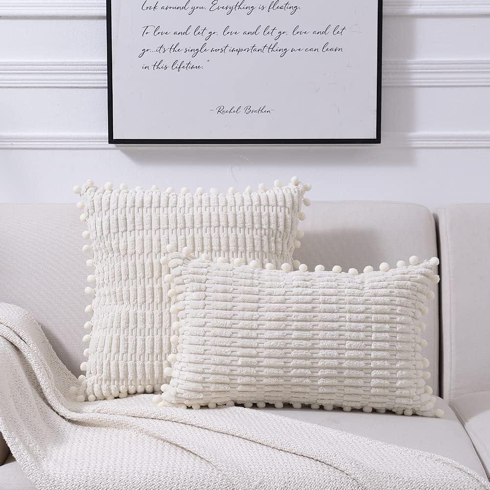 Fymlhomi 2 Packs Sage Green Decorative Throw Pillow Covers 18x18 Inch for Couch Bed Sofa, Modern Farmhouse Boho Home Decor, Soft Cute Plush Corduroy Cushion Case 45x45 CM