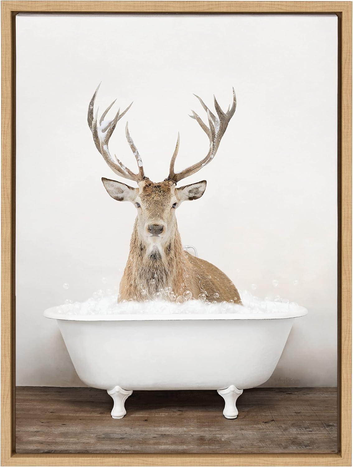 18" x 24" Sylvie Male Deer in Rustic Bath Framed Canvas by Amy Peterson - Kate & Laurel All Things Decor