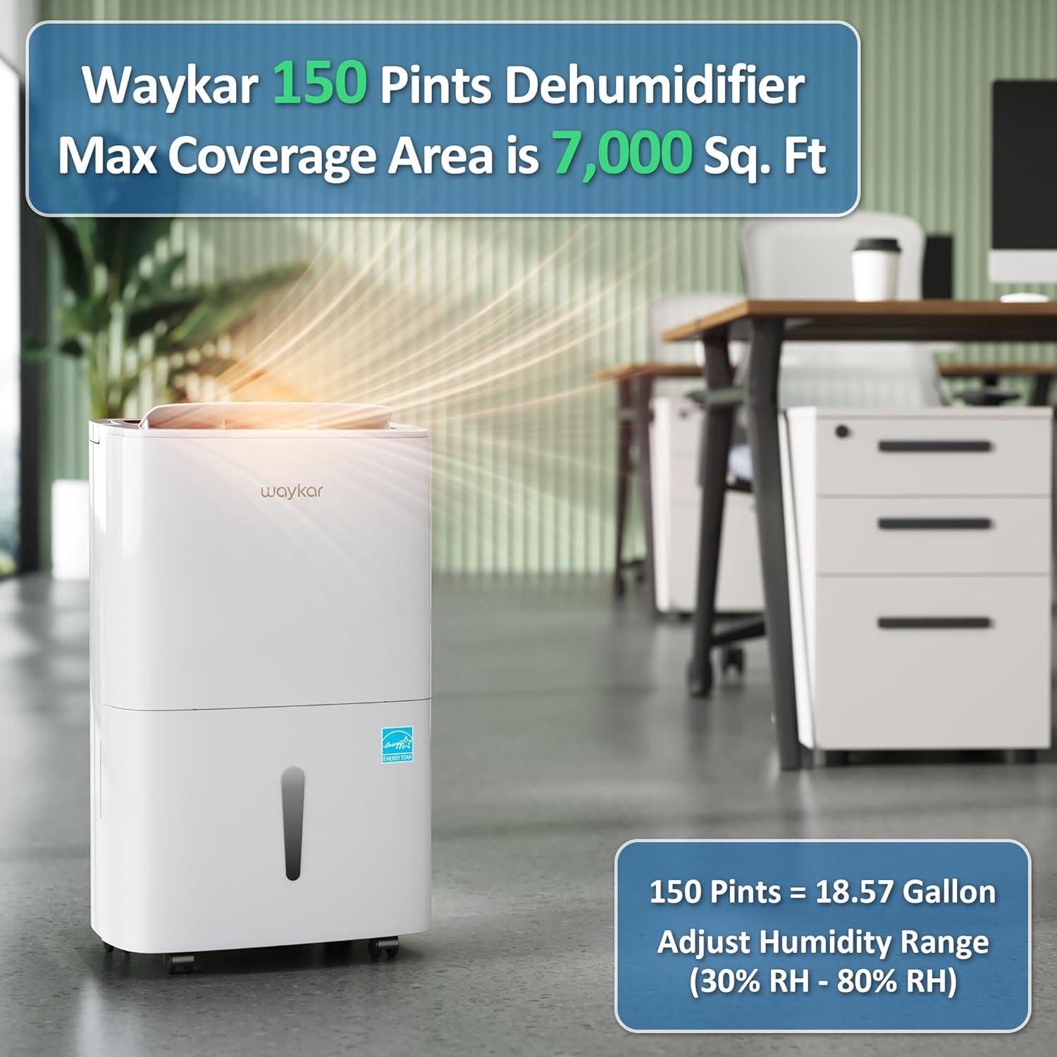 Waykar  7000 Sq. Ft Dehumidifier for Home and Basement,150 Pints Off-White