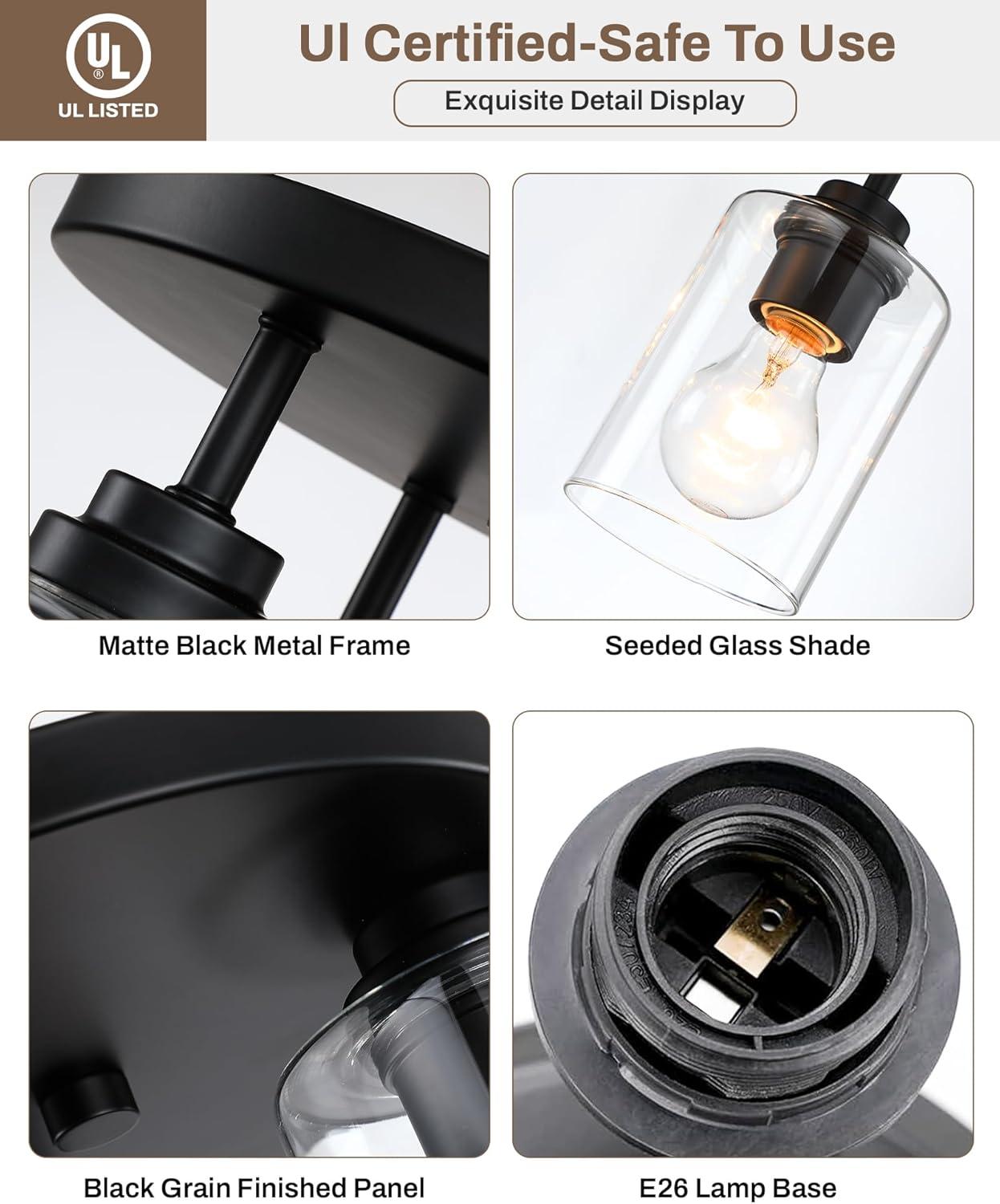 Progress Lighting Cofield 3-Light Flush Mount, Matte Black, Glass Shades