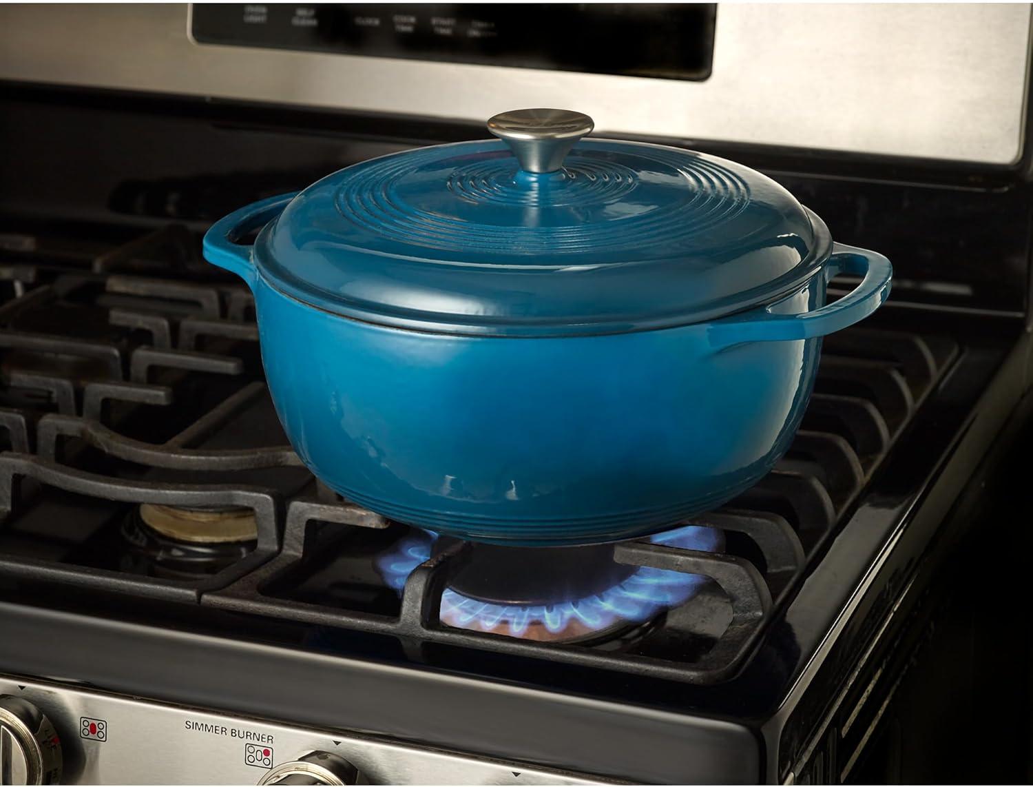 Turquoise Enameled Cast Iron 6-Quart Round Dutch Oven