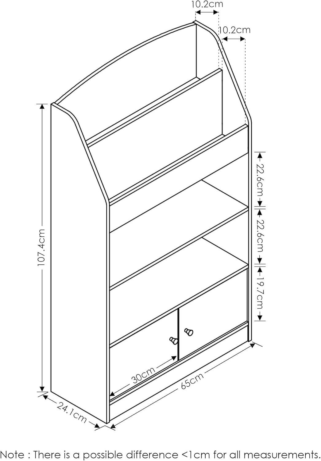 Contemporary Laminated Pink Wood Bookshelf for Kids with 4 Tiers and Cabinet