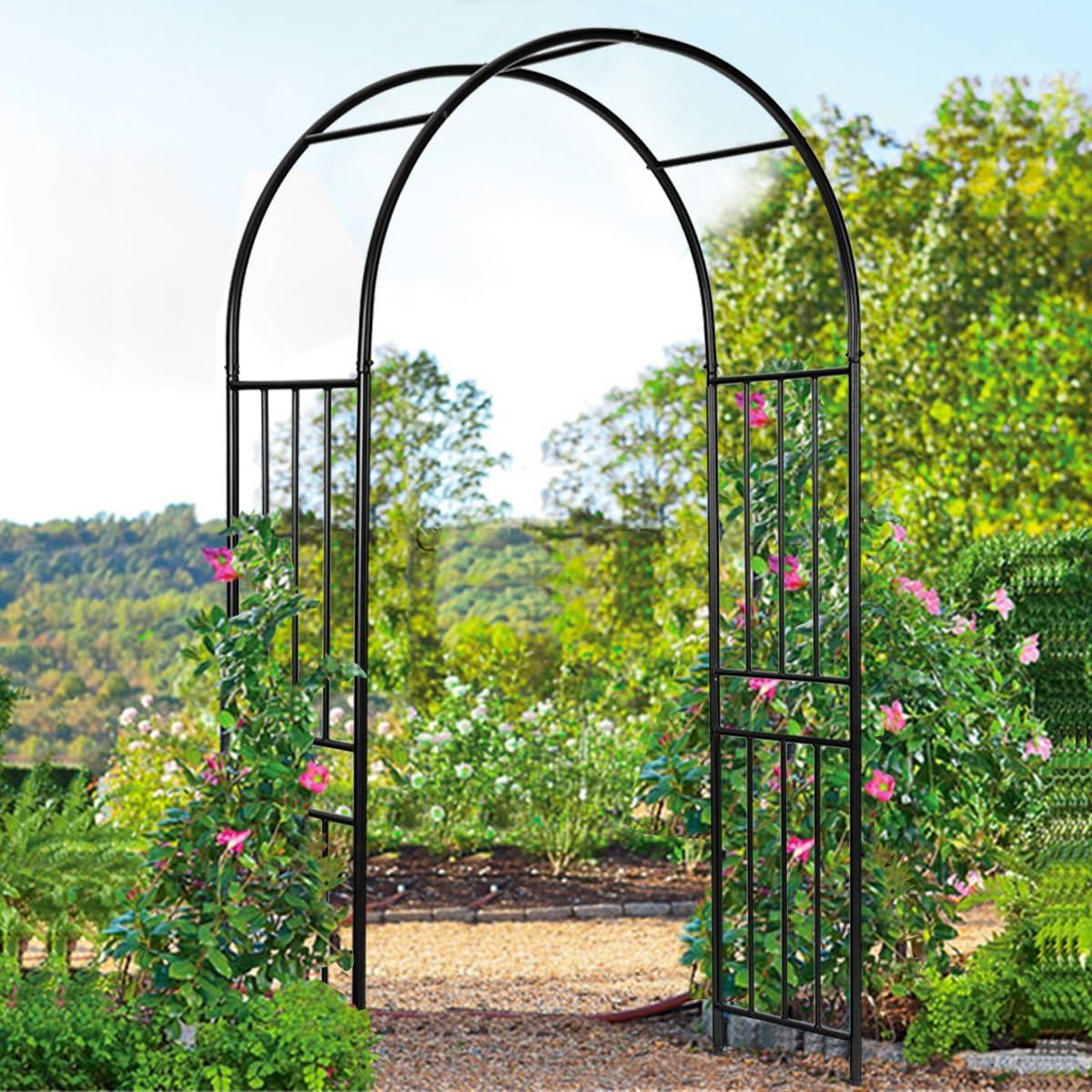 Gymax 7.2Ft Garden Arch Steel Arbor Wedding Garden Decoration Climbing Plants w/Stakes